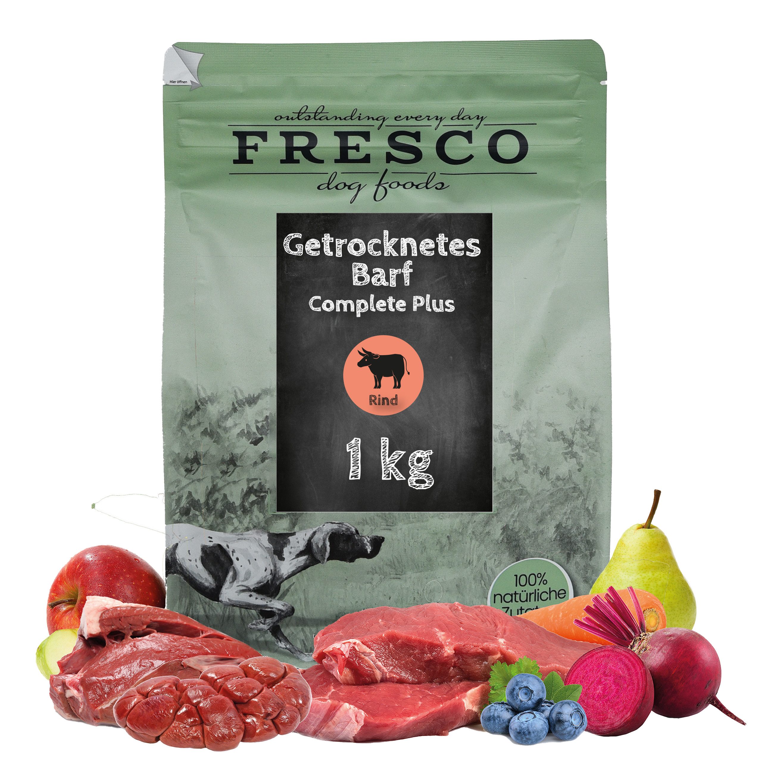 Fresco Dog TrockenBarf Hundefutter Trocken Rind, 1kg / 2,5kg / 5kg, Trockenfutter für: Hunde, Getreidefrei, 80% Frischfleisch, ohne Zusätze