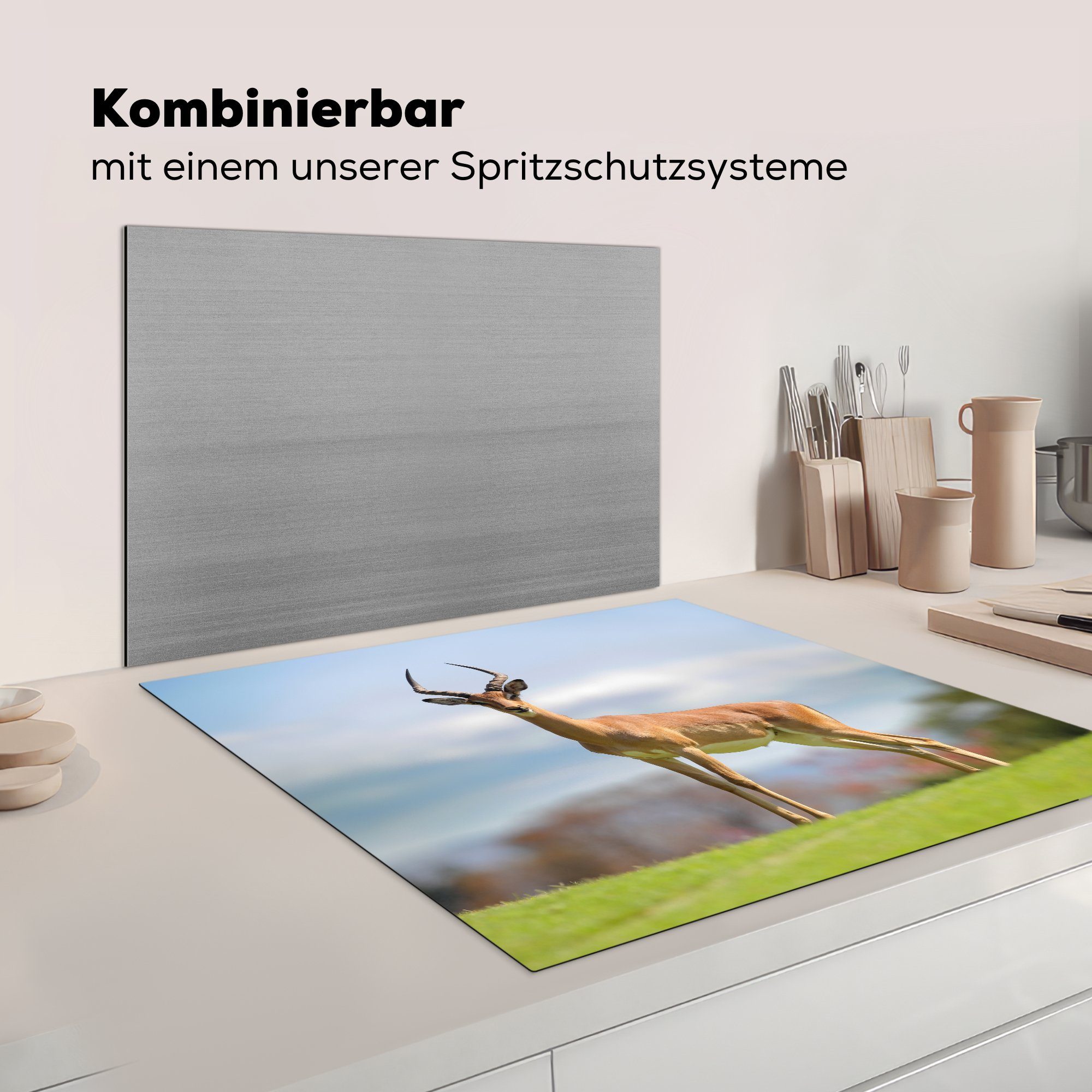 Vinyl, Grün - cm, - Arbeitsplatte für Ceranfeldabdeckung, tlg), Gras, küche (1 Gazelle Herdblende-/Abdeckplatte 78x78 MuchoWow