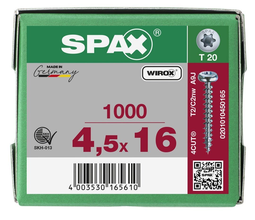 1000 Spanplattenschraube weiß SPAX St), verzinkt, Universalschraube, 4,5x16 (Stahl mm