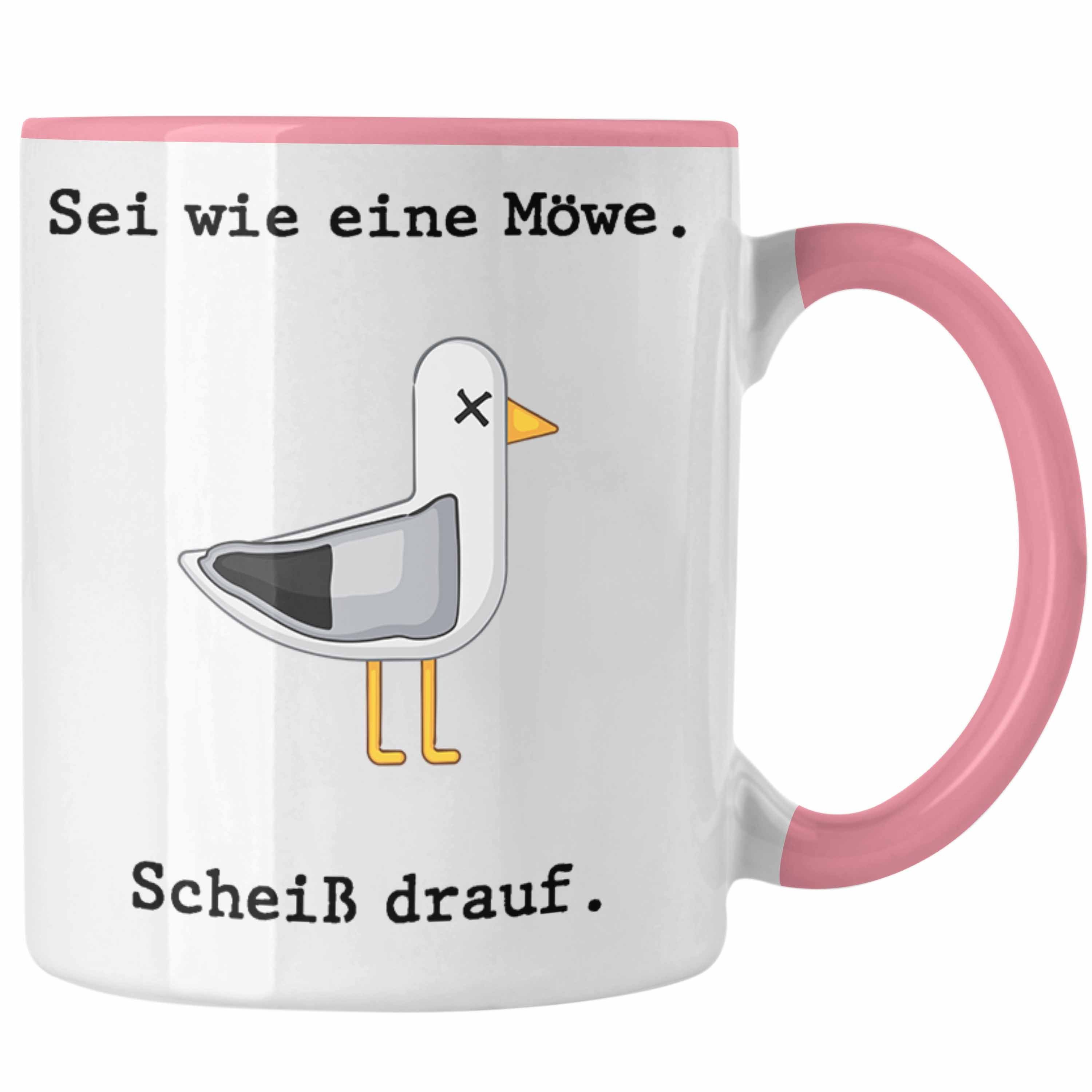 Trendation Tasse Trendation - Sei Wie Eine Möwe Sch Drauf Tasse Lustig Witzig Geschenk Nordsee Ostsee Norderney Moin Geschenkidee Rosa