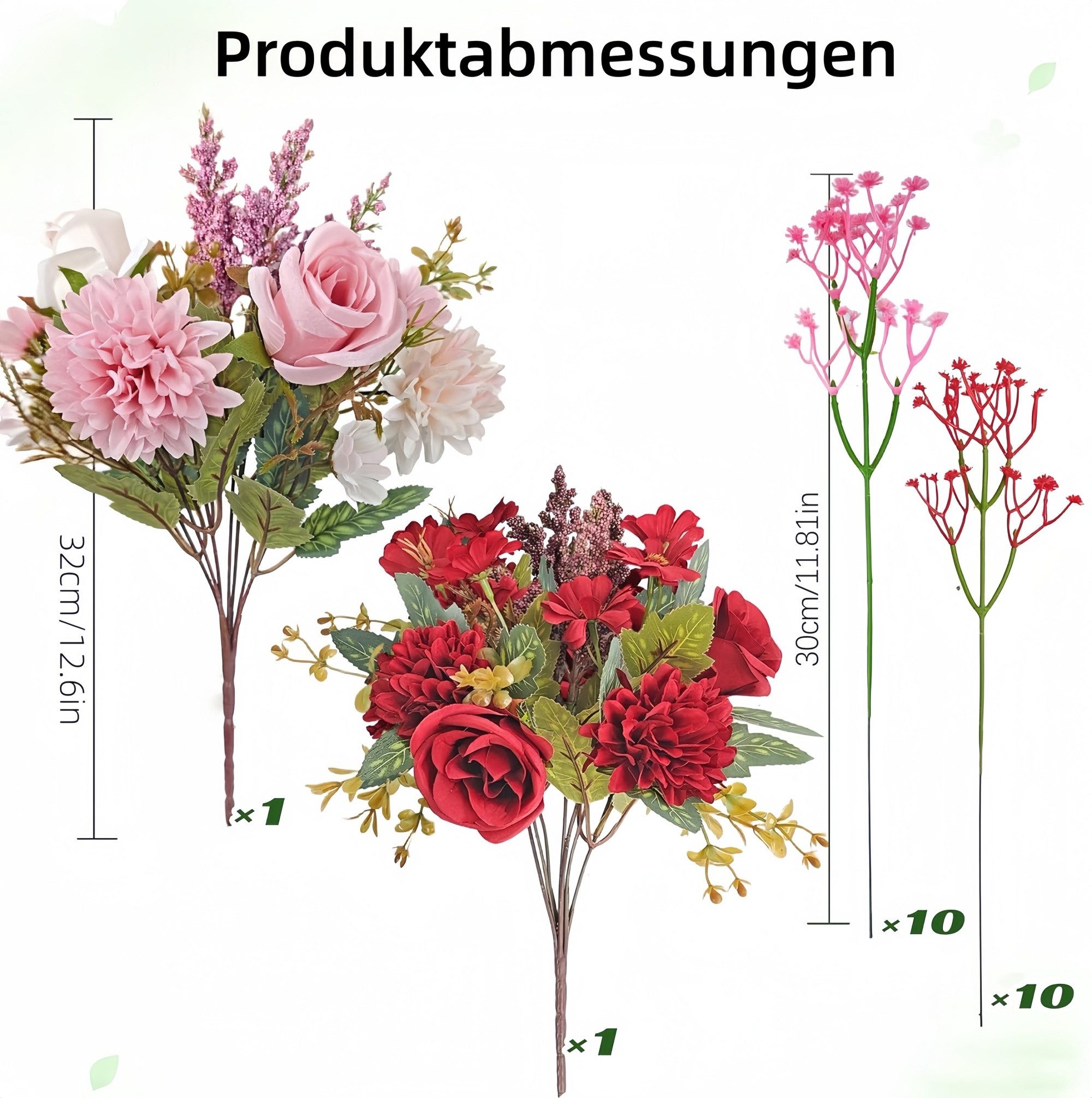 Kunstblumenstrauß 22 künstliche Rosen, Pfingstrosen & Schleierkraut – Deko-Blumenstrauß, FOUORTUNATE-BEE, Künstlicher Blumenstrauß für Hochzeit, Wohnzimmer, Tis – Bild 2 von 5