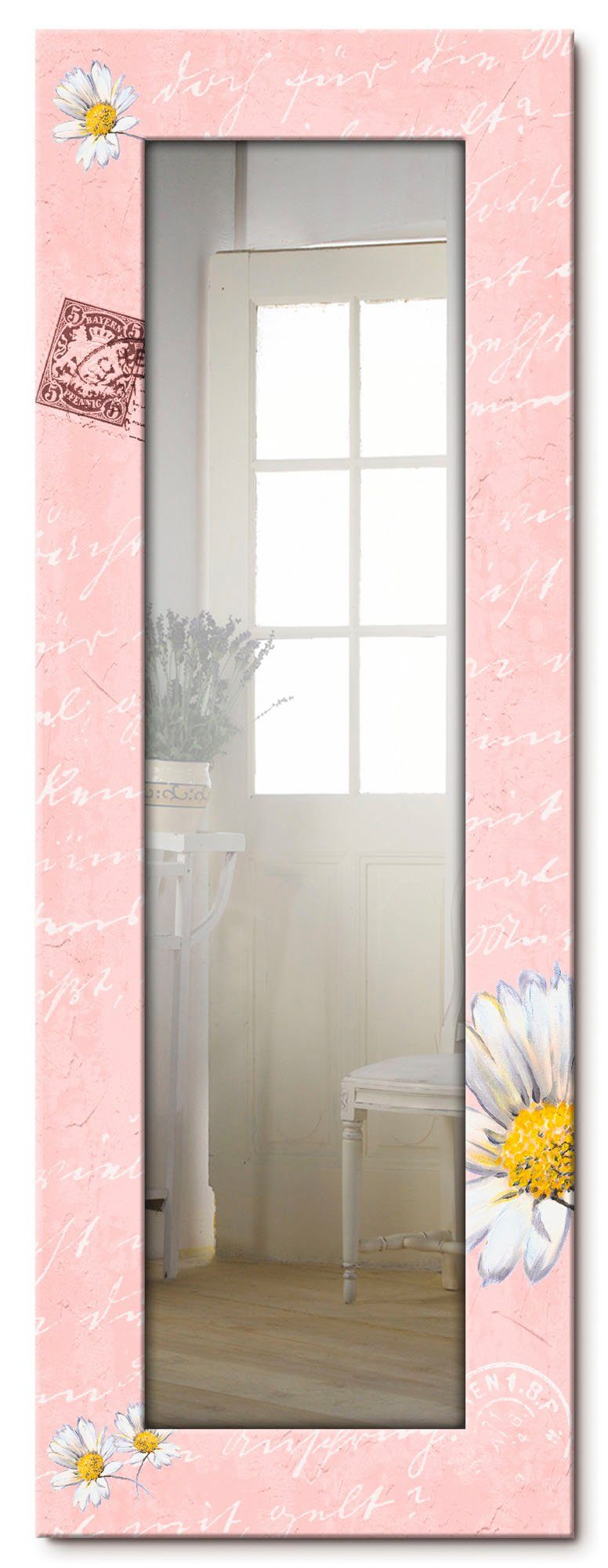 Artland Dekospiegel Gänseblümchen auf rosa, gerahmter Ganzkörperspiegel, Wandspiegel, mit Motivrahmen, Landhaus