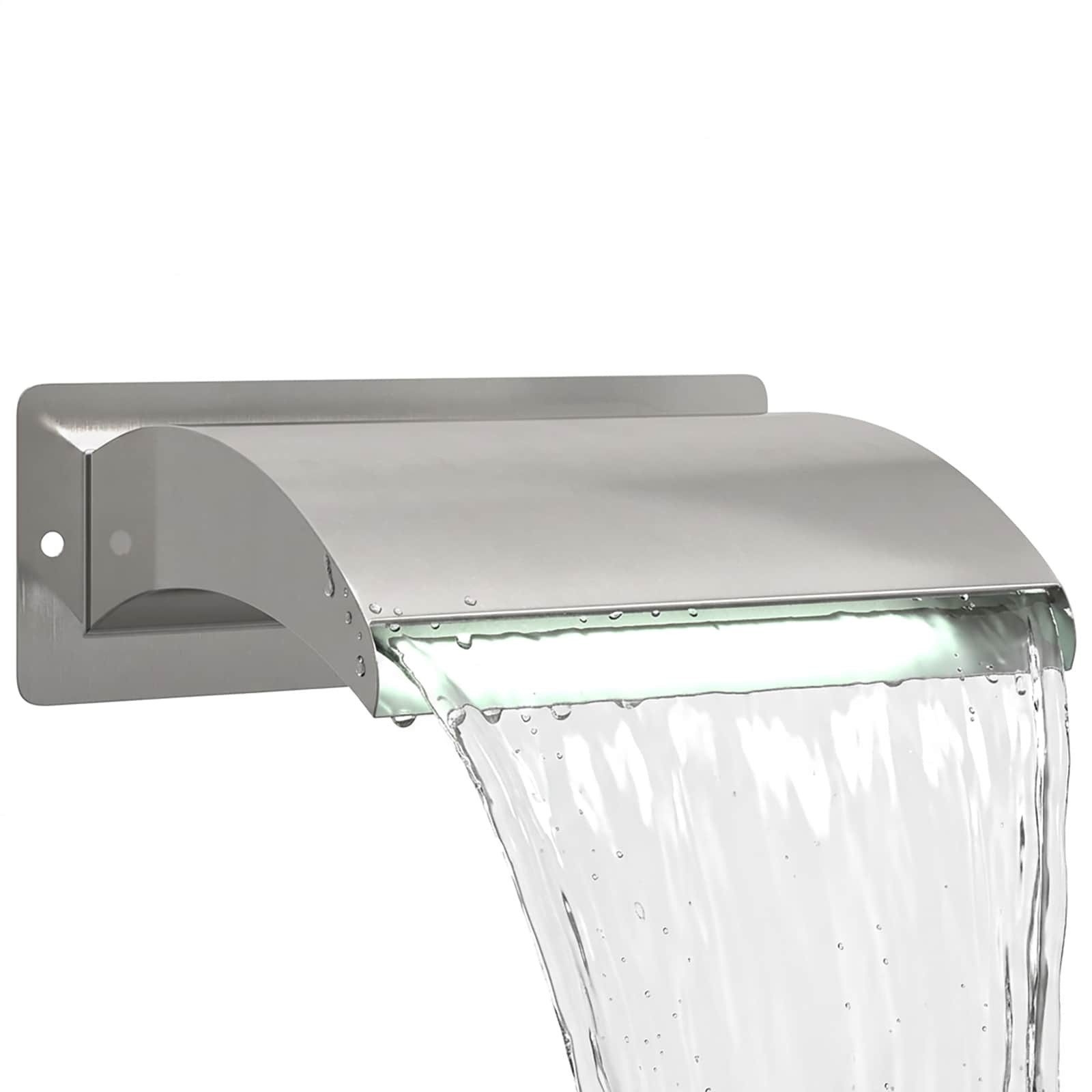 vidaXL Wasserfall Pool-Wasserfall mit LED Edelstahl 304 30 x 9 x 26 cm Silber, (1 tlg)