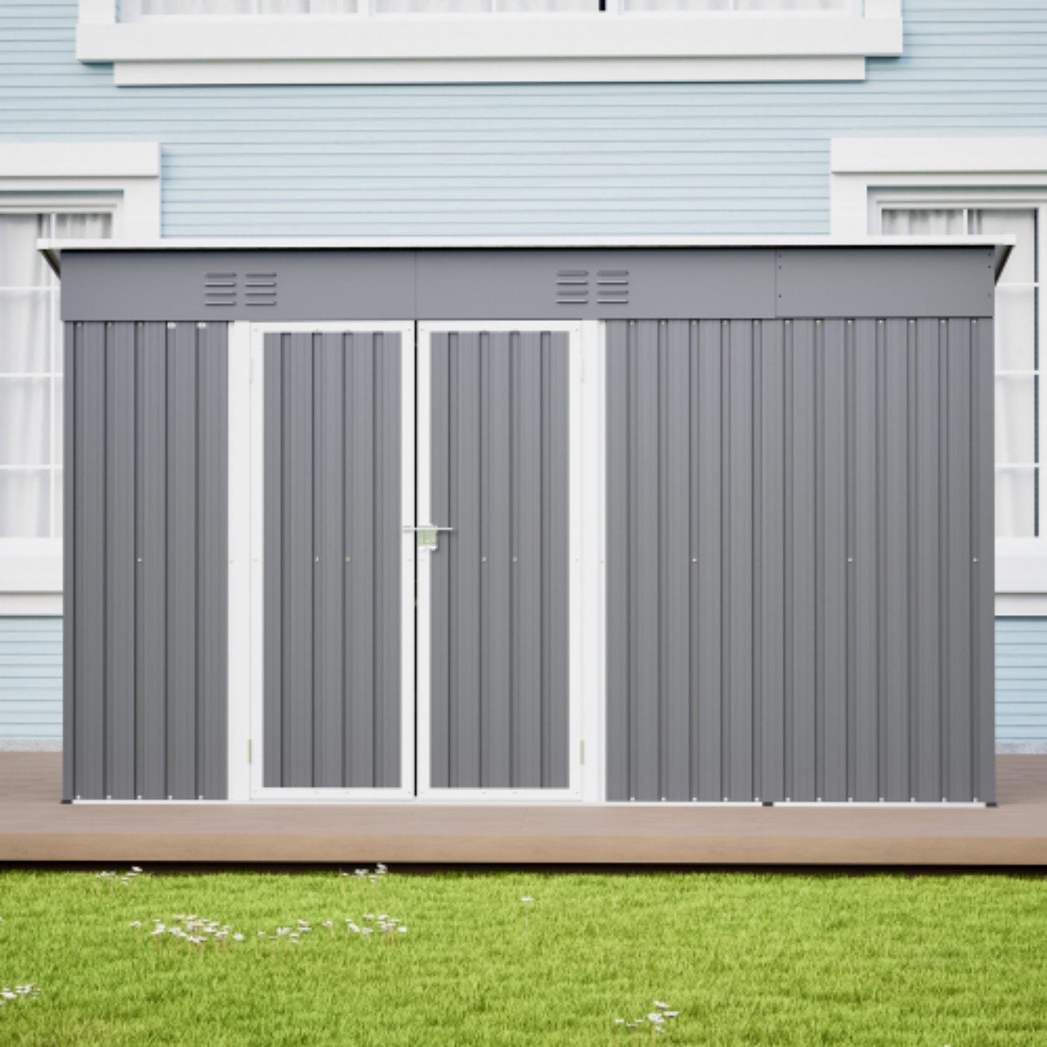 ANYSUN Gerätehaus Metall 311×123×181 cm mit Doppeltür & Belüftung, wetterfest, (Set, Gerätehaus), Verzinkter Stahl, abschließbar, 3,83 m² Stauraum für Garten & Hof