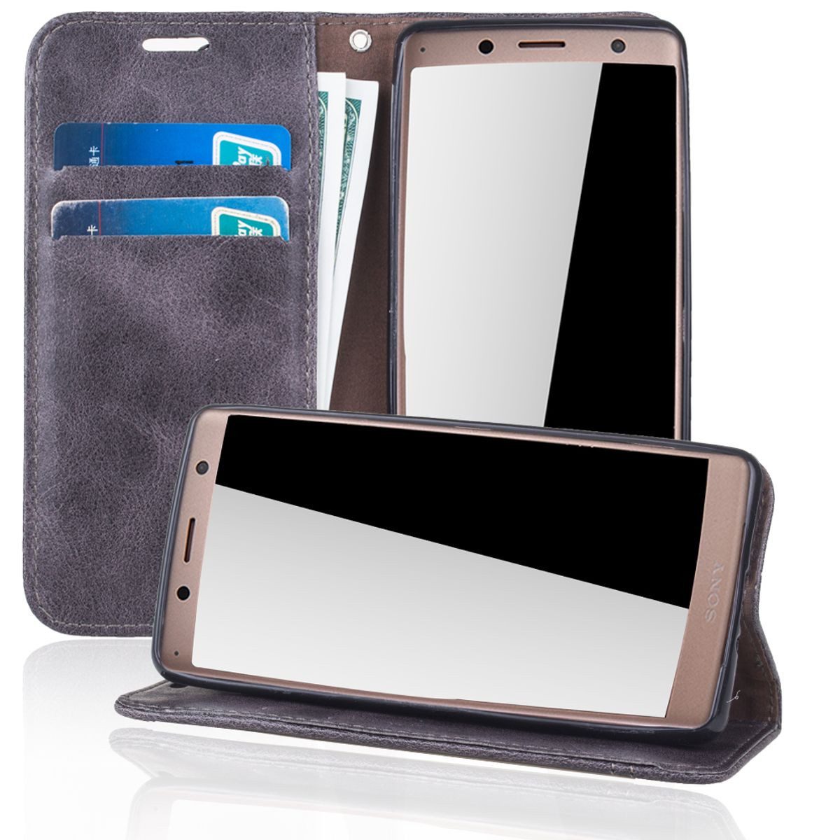 König Design Handyhülle Sony Xperia XZ2, Sony Xperia XZ2 Handyhülle Bookcover Grau