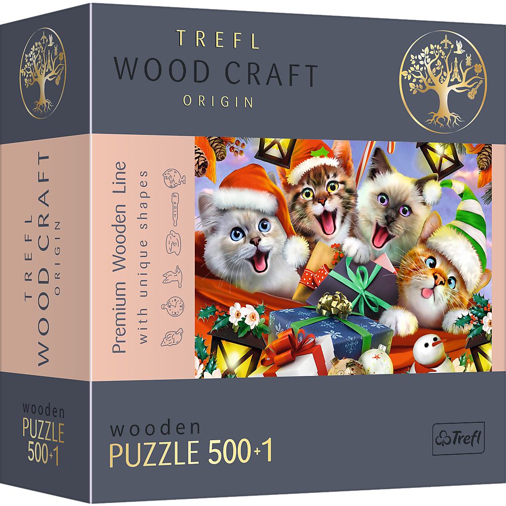 Trefl Puzzle Trefl 20172 Wood Craft Weihnachtskätzchen, 500 Puzzleteile, Made in Europe