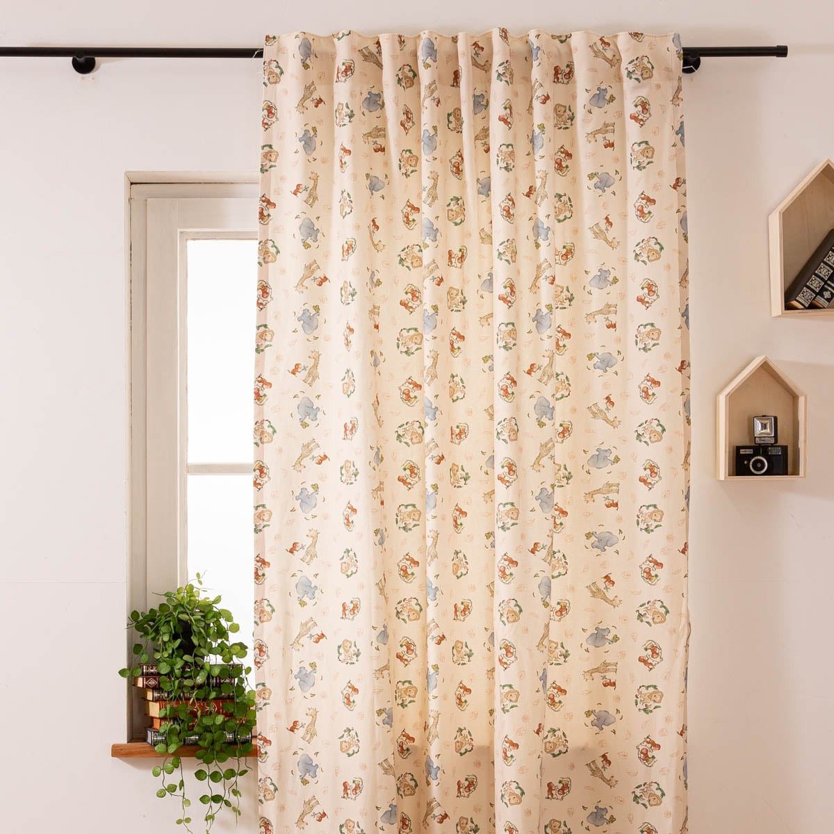 SCHÖNER LEBEN. Vorhang Vorhang Kinderzimmer Smok-Schlaufe Dschungeltiere beige bunt 245cm, Smokband, blickdicht, Baumwolle, Digitaldruck