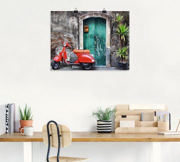 Artland Wandbild Roter Motorroller, Motorräder & Roller (1 St), als Alubild, Outdoorbild, Leinwandbild, Poster in verschied. Größen