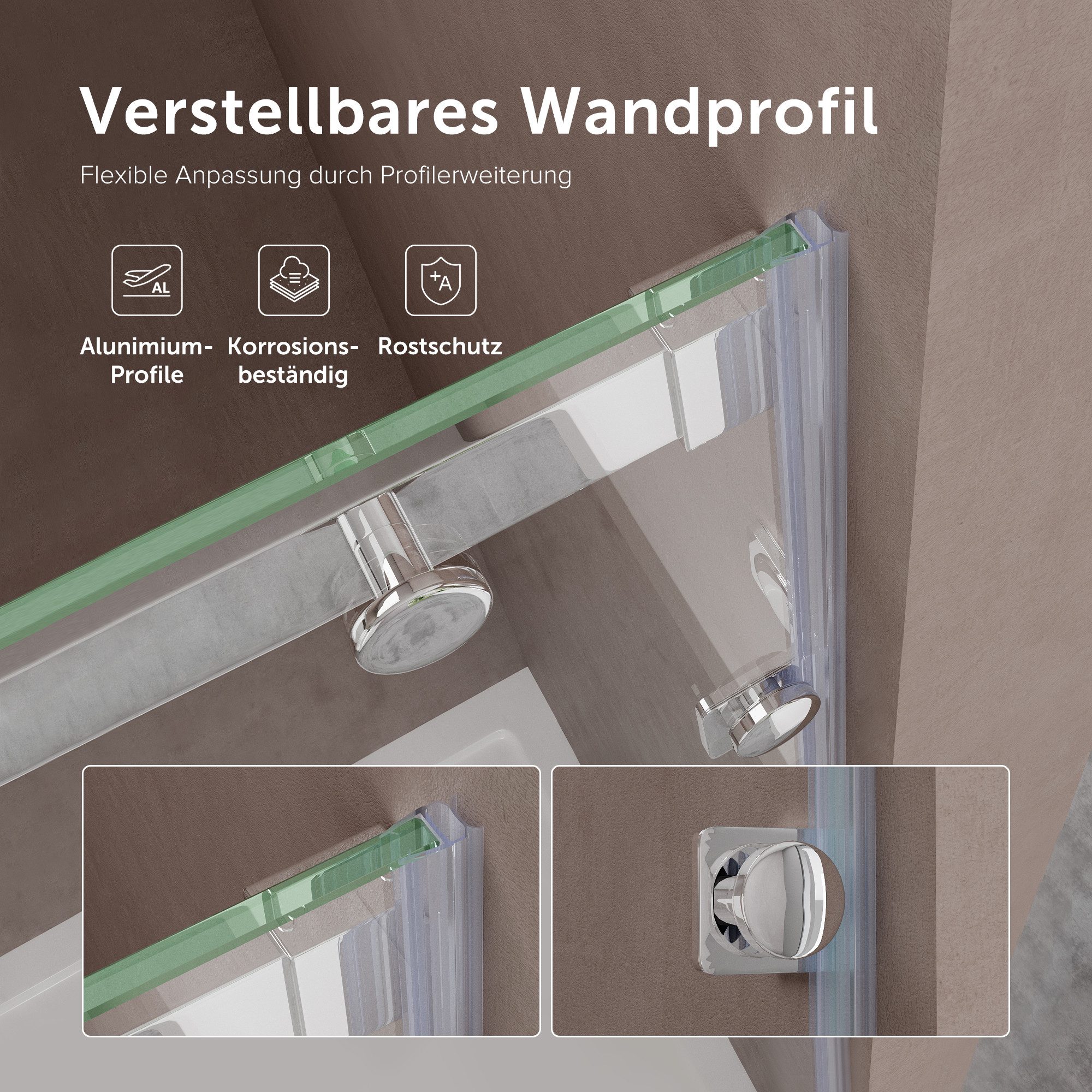 doporro Dusch-Schiebetür Duschtür Nischentür dusche Duschabtrennung Duschkabine Teramo4-2, 100x195 cm, Einscheibensicherheitsglas