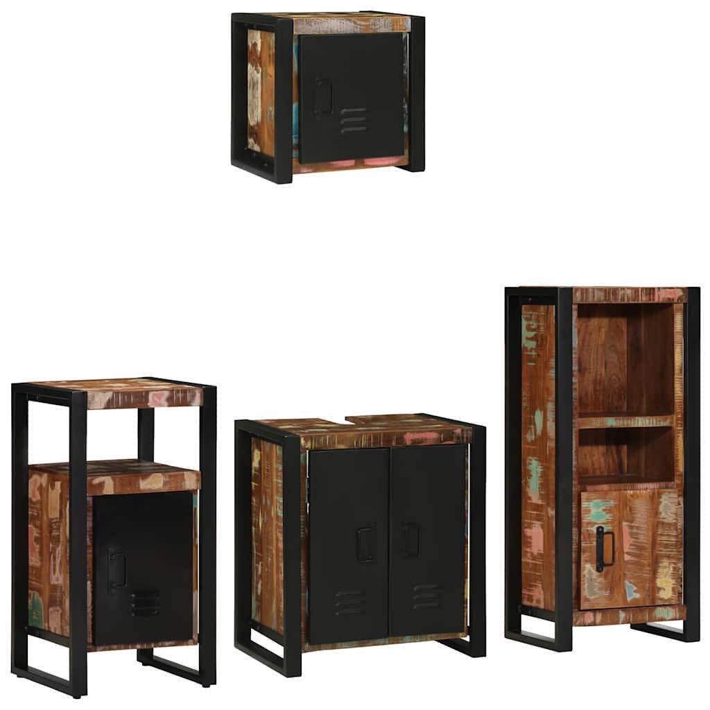 furnicato Badezimmer-Set Badezimmermöbel-Set Massivholz Schwarz, Flexibles Badregal-Set mit 8 Schubladen und Wandhalterung
