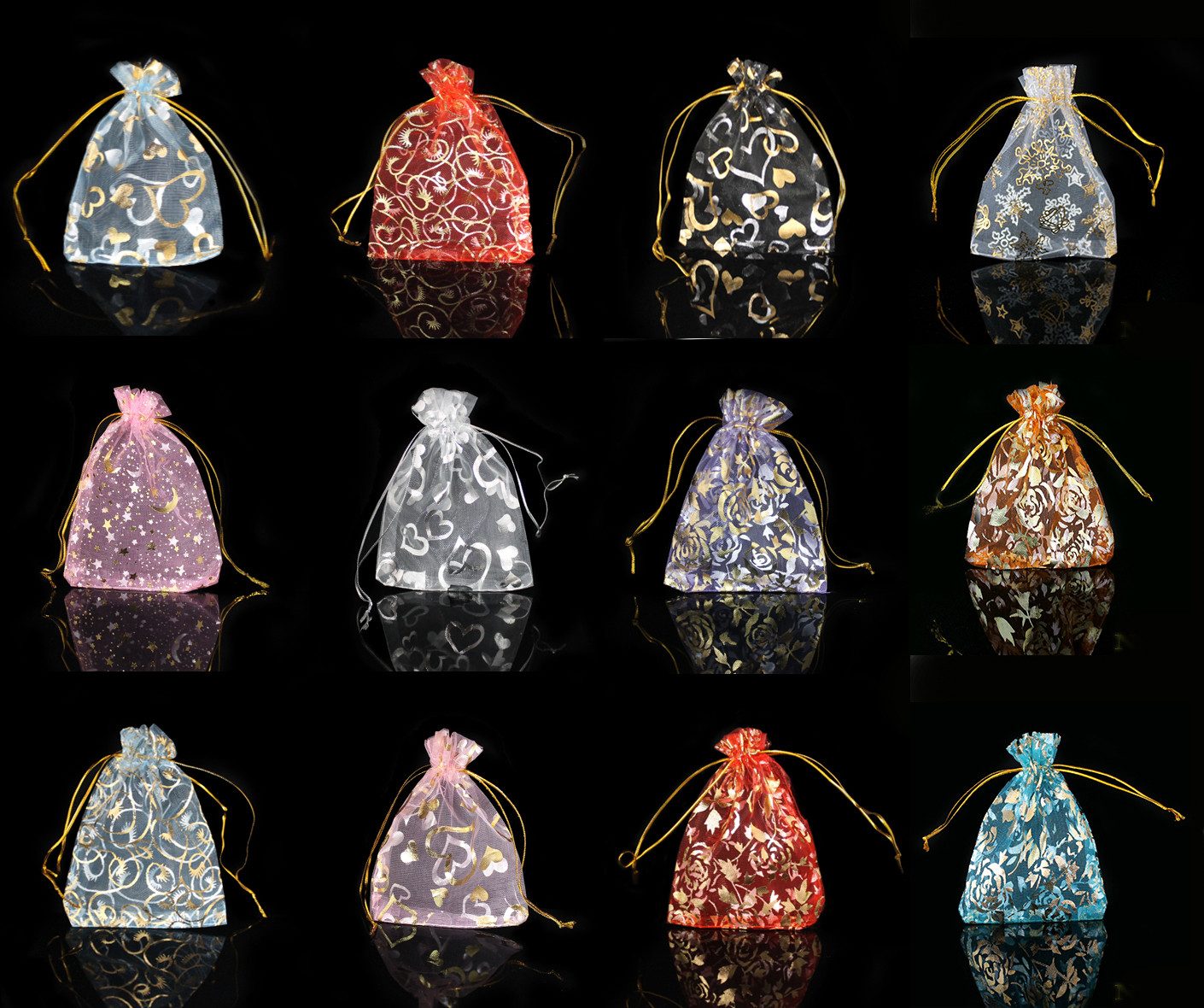 Yudu Schmucketui 100 x Organza Organzabeutel Organzasäckchen Schmuckbeutel 12x9cm