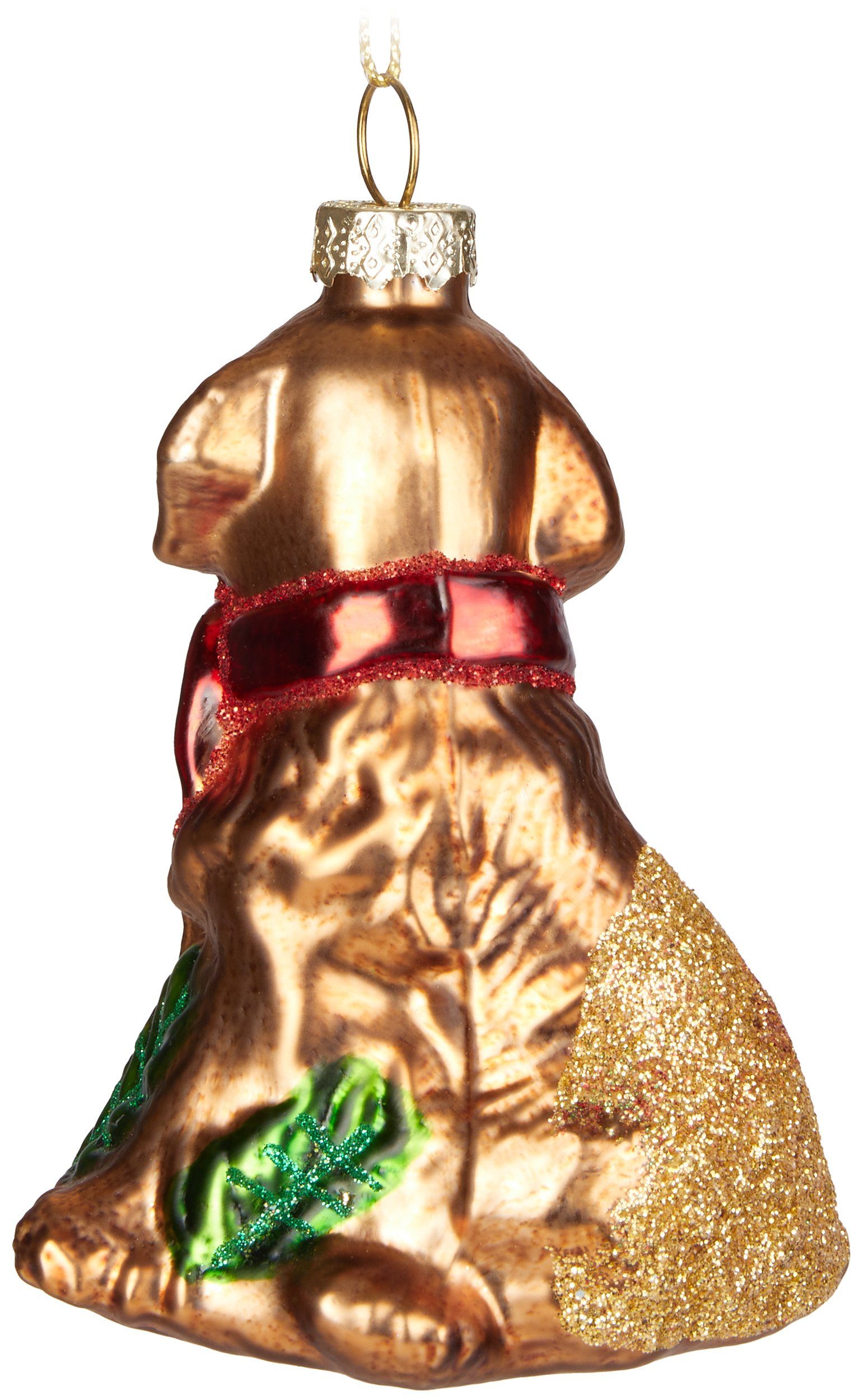 BRUBAKER Christbaumschmuck Labrador - Golden Retriever mit Schleife (1-tlg), Handbemalte Weihnachtskugel Hund aus Glas - Lustige Baumkugel - 9,1 cm