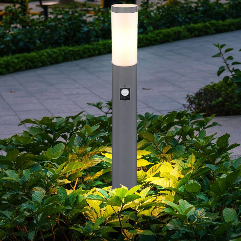 etc-shop LED Außen-Stehlampe, ANTHRAZIT inklusive, Säulen Warmweiß, Edelstahl Leuchtmittel Lampe Steh Außen Bewegungsmelder Garten
