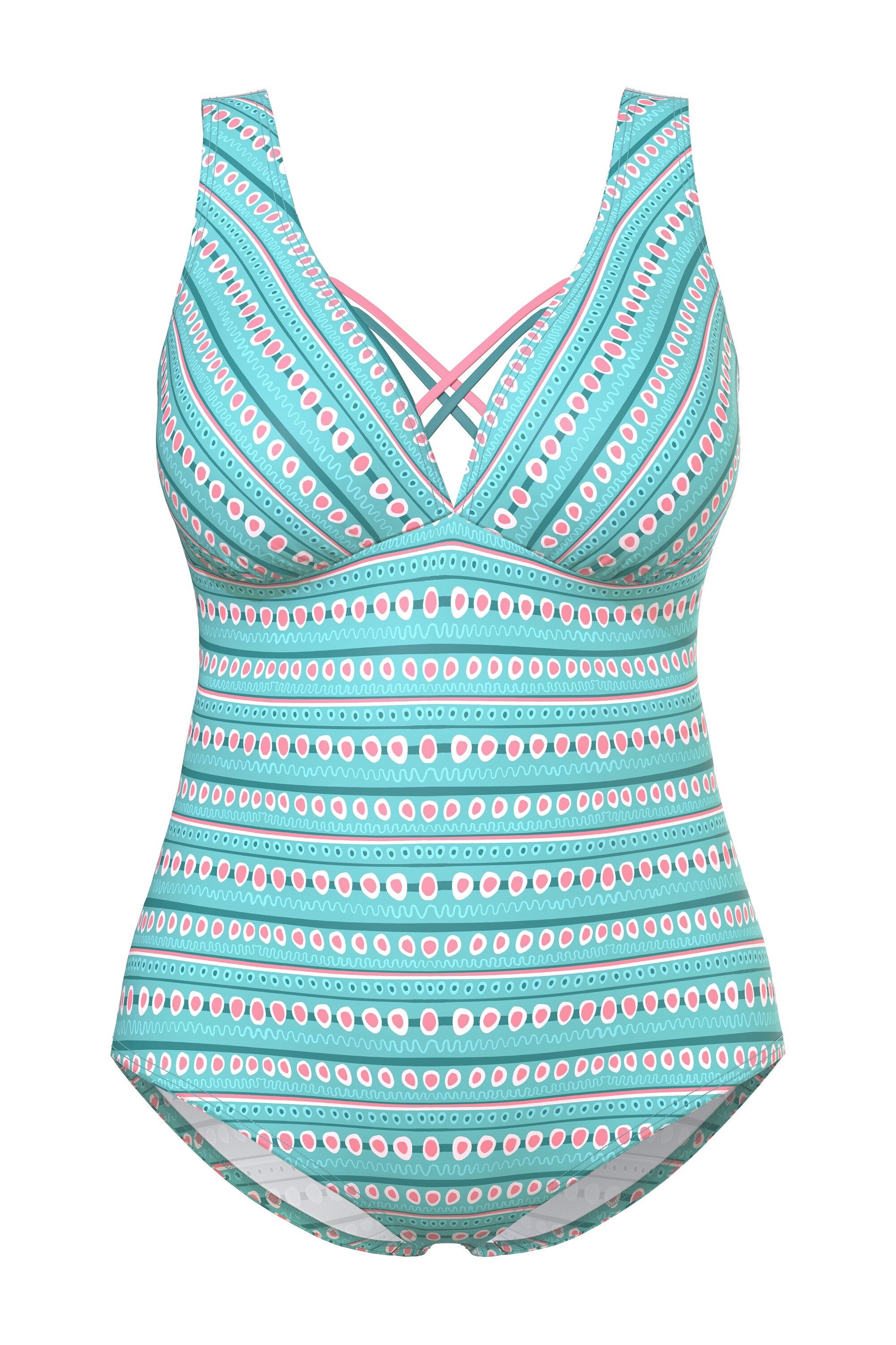 Ulla Popken Badeanzug Badeanzug Streifen Softcups Zierbänder recycelt günstig online kaufen