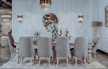 Casa Padrino Esstisch Luxus Art Deco Esstisch Grau / Weiß / Gold 260 x 113 x H. 79 cm - Prunkvoller Art Deco Esszimmer Tisch mit Kunstmarmor Tischplatte - Art Deco Esszimmer Möbel - Luxus Qualität