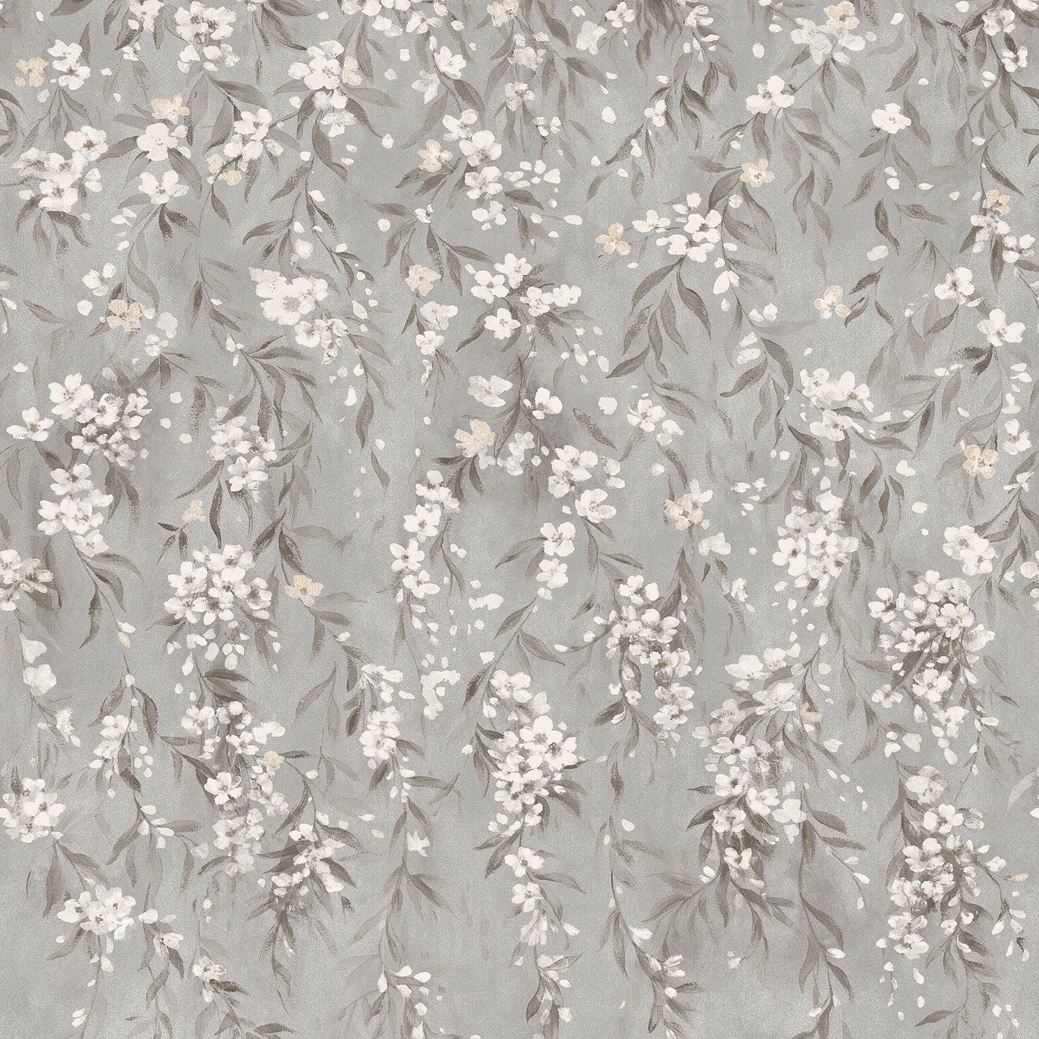 Rasch Fototapete Blumen mit Blumenranken in Grau - 2,80m x 1,59m - Noble Zen, strukturiert, floral, natürlich, botanisch, geblümt, (1 Rolle, 1 St), Blumentapete