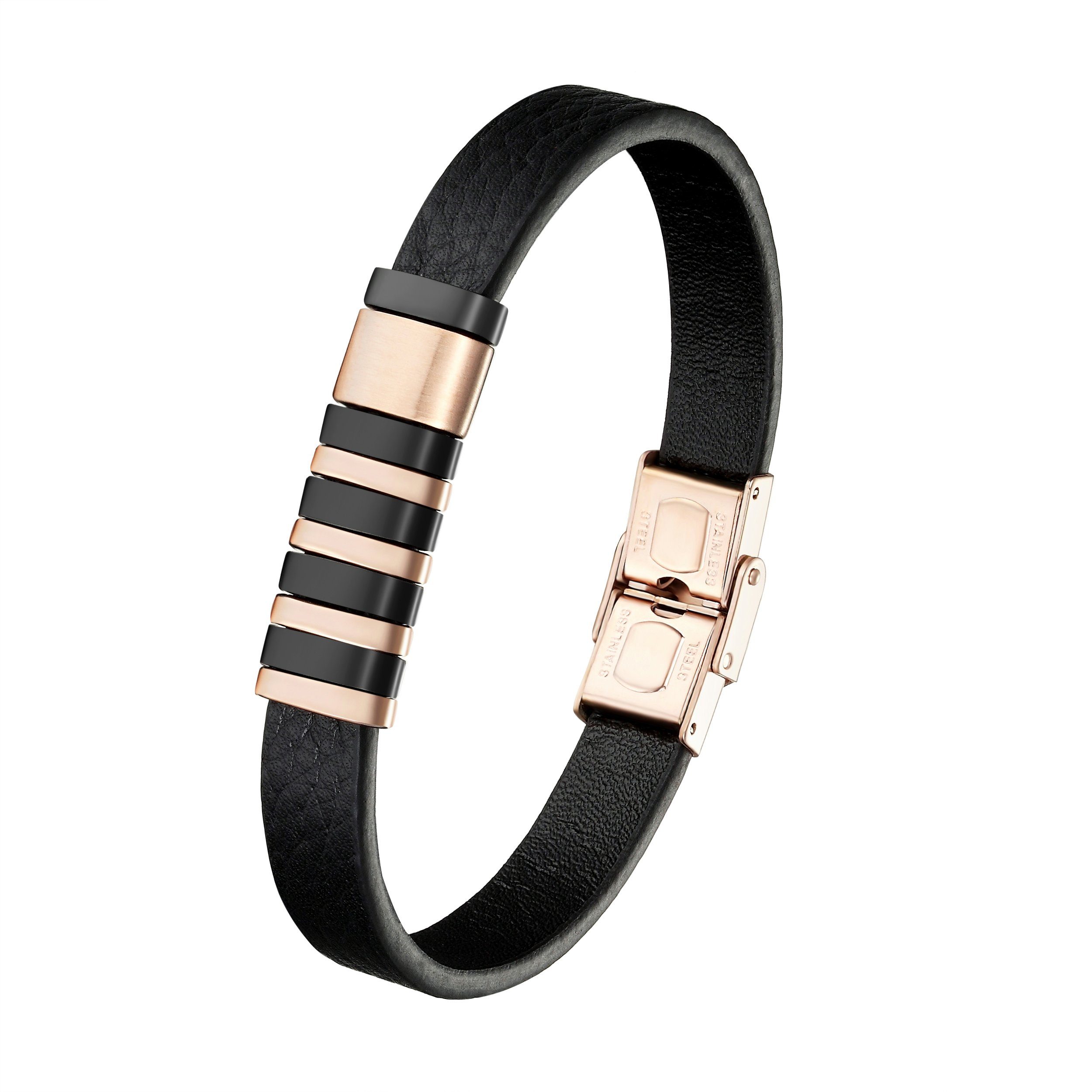 Lederarmband Männer Schwarzes Lederarmband Edelstahlelemente