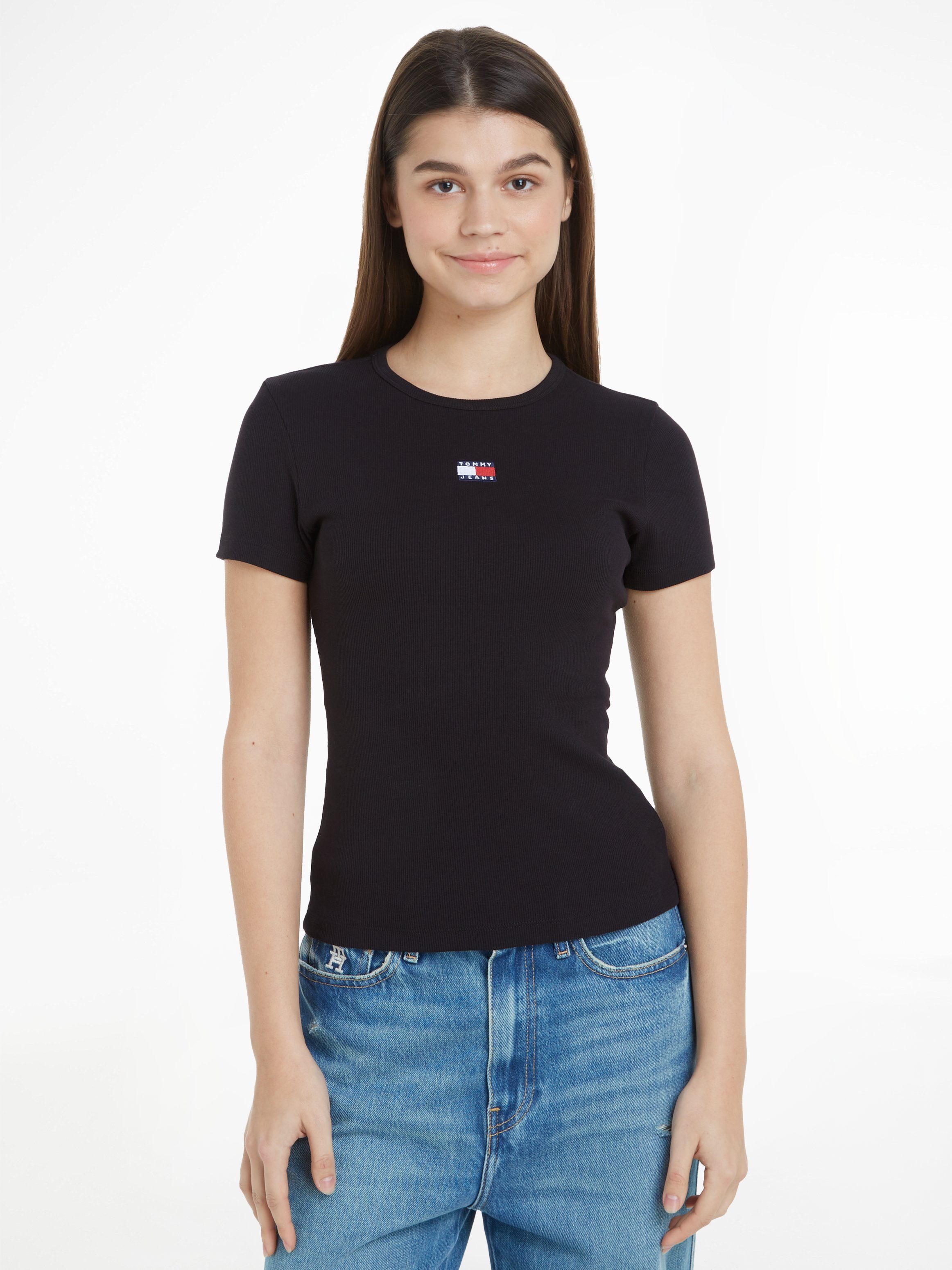 Tommy Jeans Rundhalsshirt TJW SLIM BADGE RIB TEE mit Tommy Jeans Logo-Stickerei