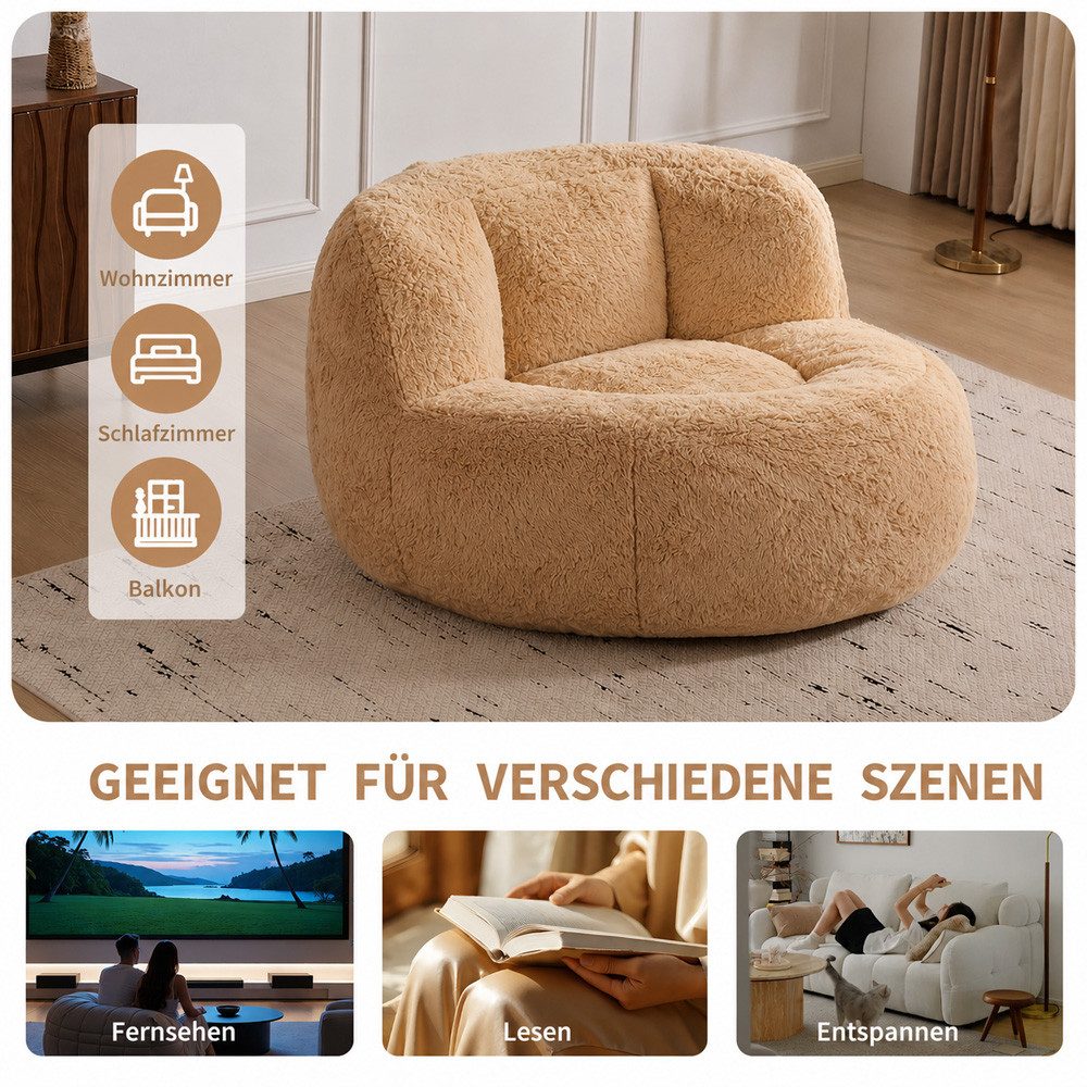 Leawin Relaxliege Sofas Wohnzimmer Bean Bag Sessel aus weichem Kunstfell, Mit Schaumstoffflocken, Tragegriff und rutschfester Unterseite
