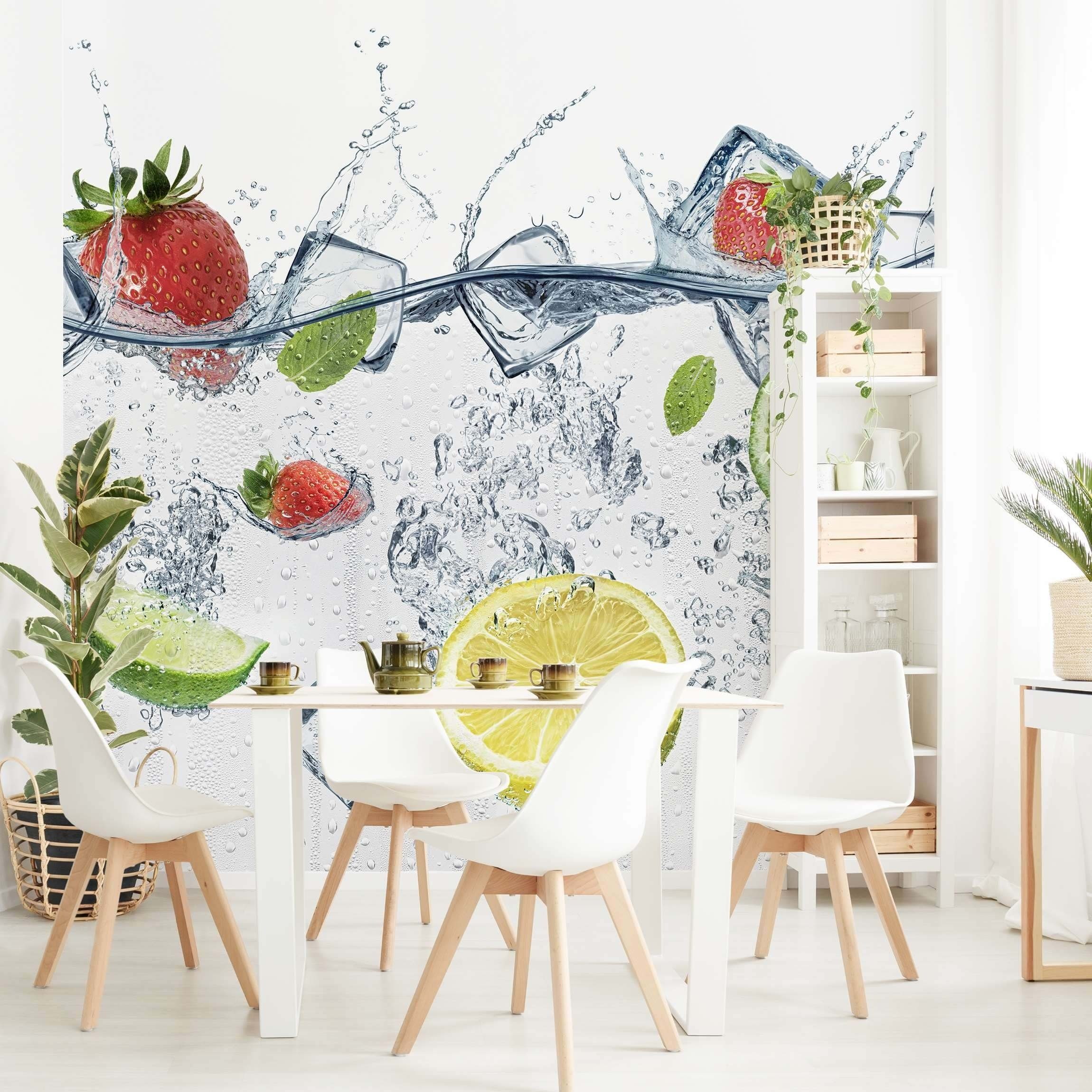 Bilderdepot24 Küchentapete Küche Limette Erdbeere Wasser günstig online kaufen