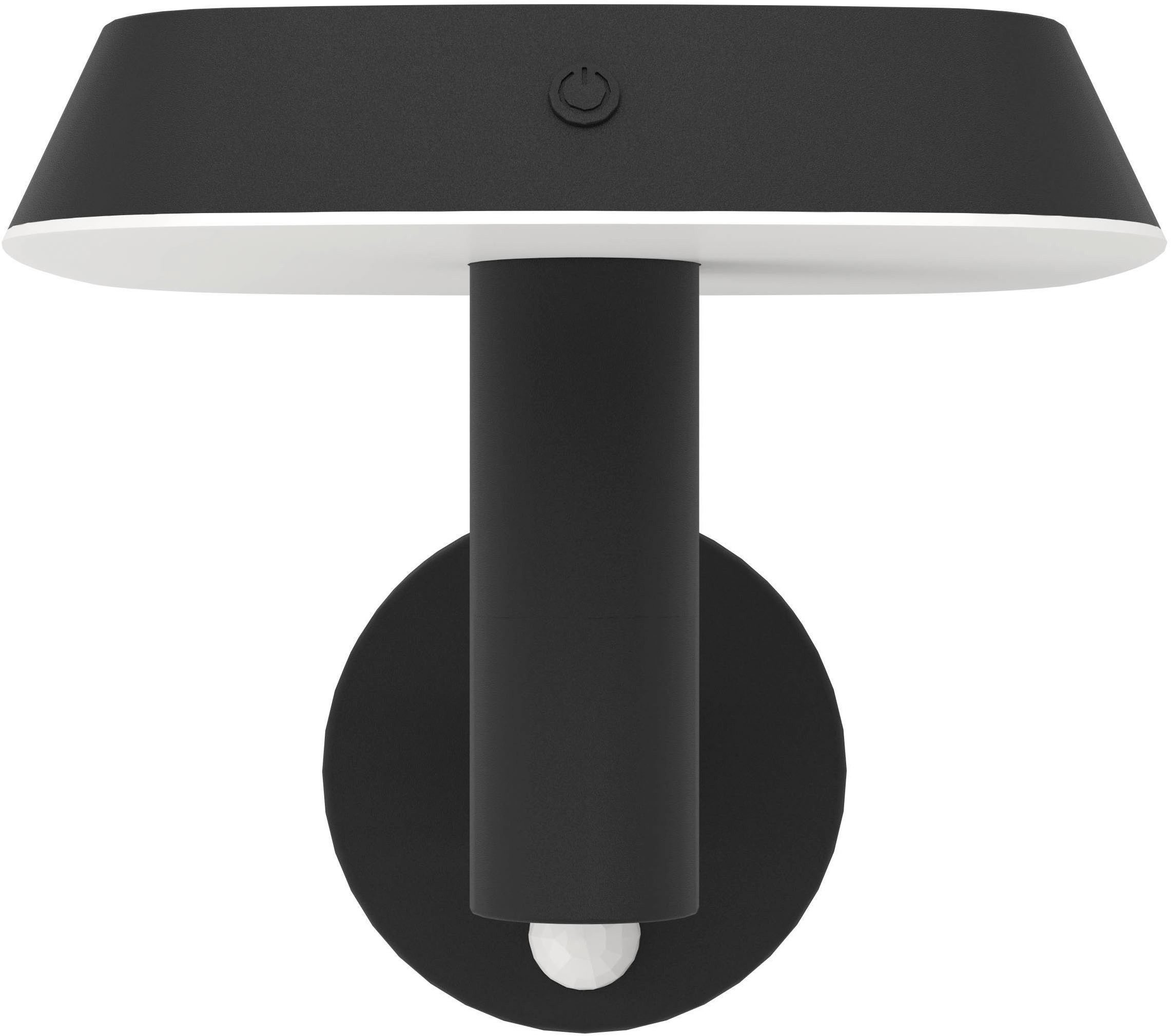 EGLO LED Solarleuchte Dreoli Solarlampe, Wandlampe, Außenbeleuchtung, Kunststoff, IP44, Bewegungsmelder, LED fest integriert, Warmweiß, Solarleuchte - L17,5 x H21 x AL17,5 cm - schwarz - 8,5W inkl.
