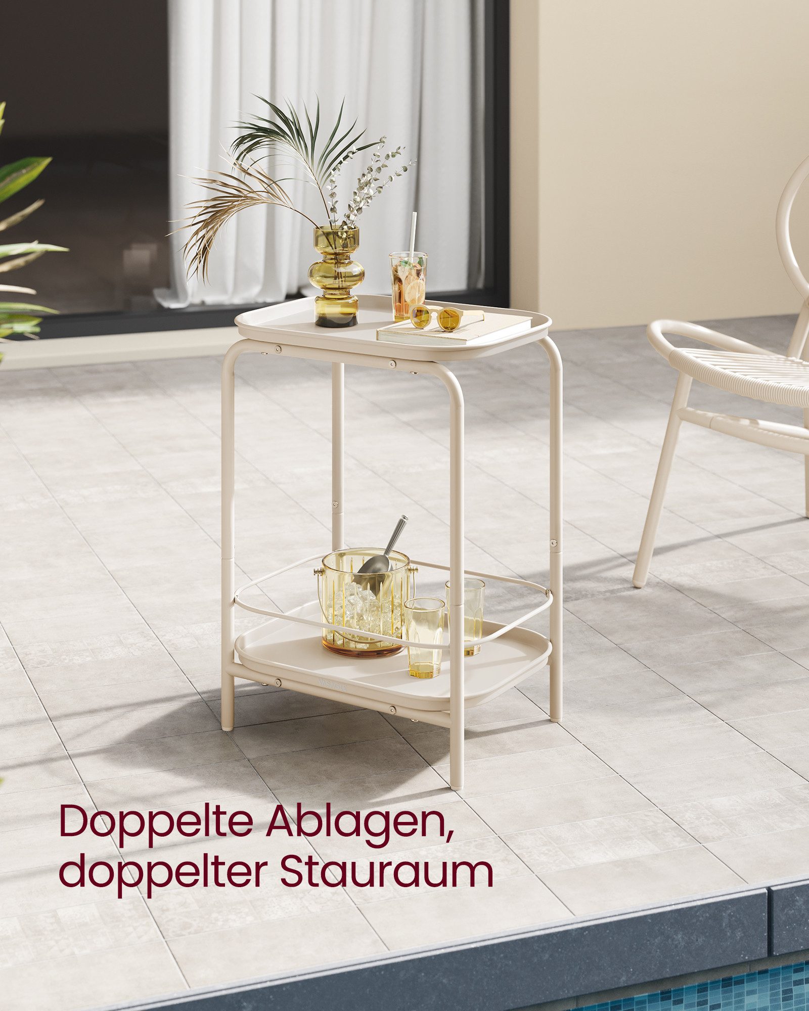 VASAGLE Beistelltisch mit 2 Ebenen, Nachttisch, Sofatisch klein, mit Ablage, modern, für den Innen- und Außenbereich