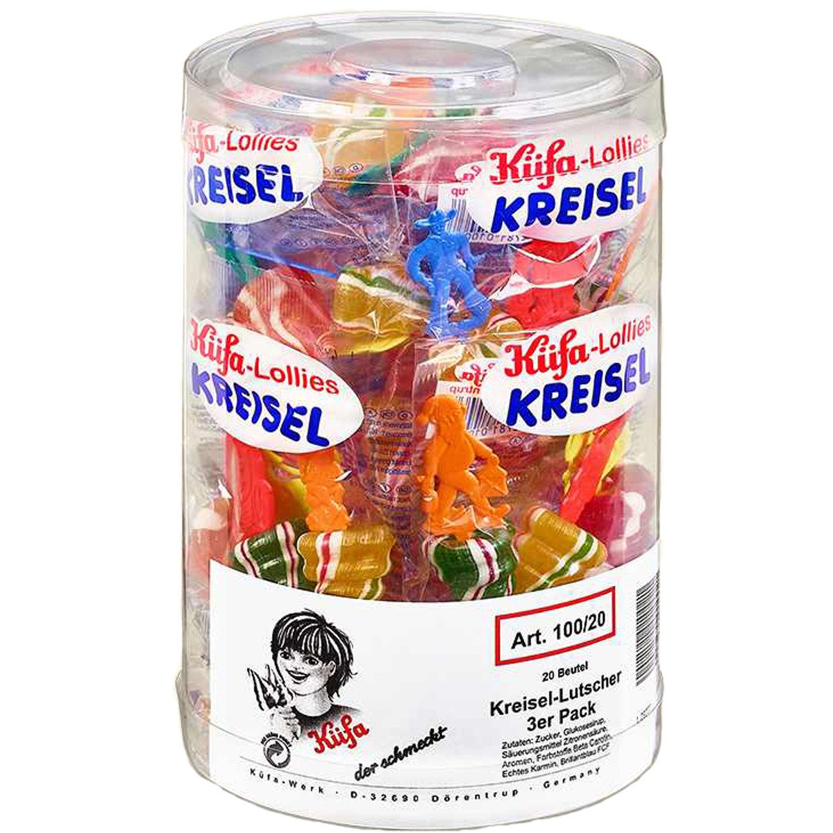 KUEFA Süßigkeit, Küfa Kreisel Lutscher fruchtige Lollies 20 Beutel mit je 3 Stück 1200g