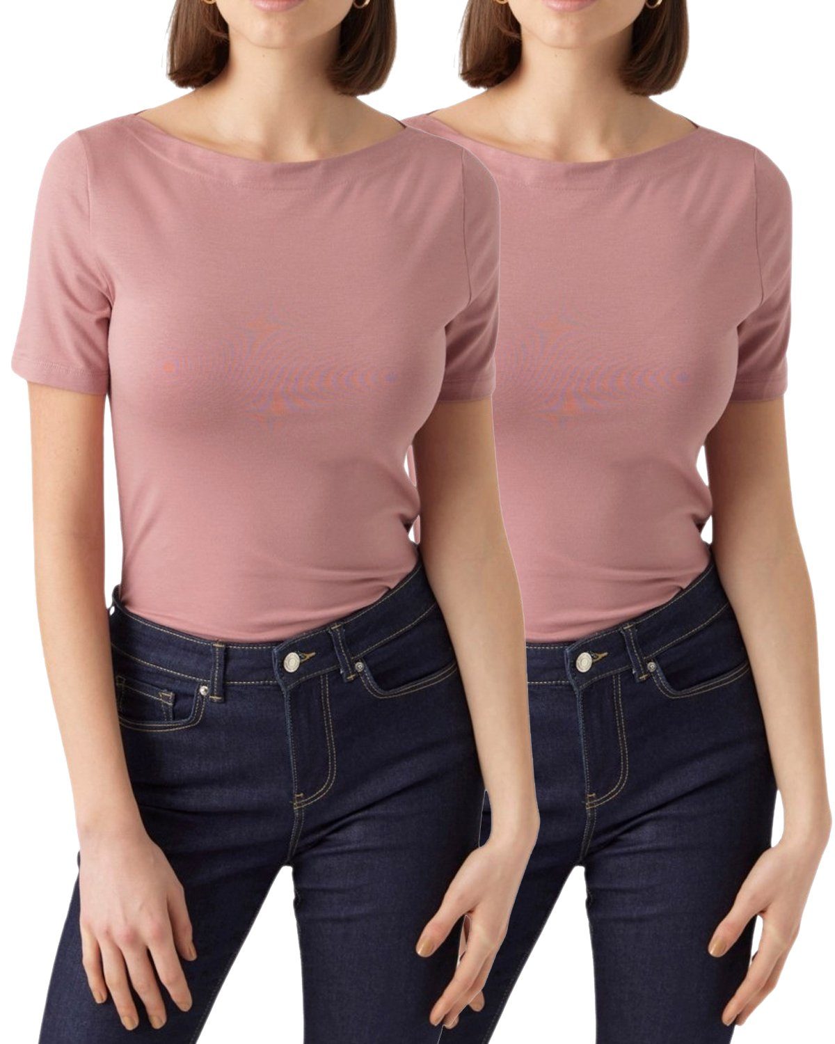 Vero Moda T-Shirt Stilvolles Damen-Shirt mit U-Boot Ausschnitt (2er-Pack) unifarbenes Oberteil aus Baumwollmischung, Größe S