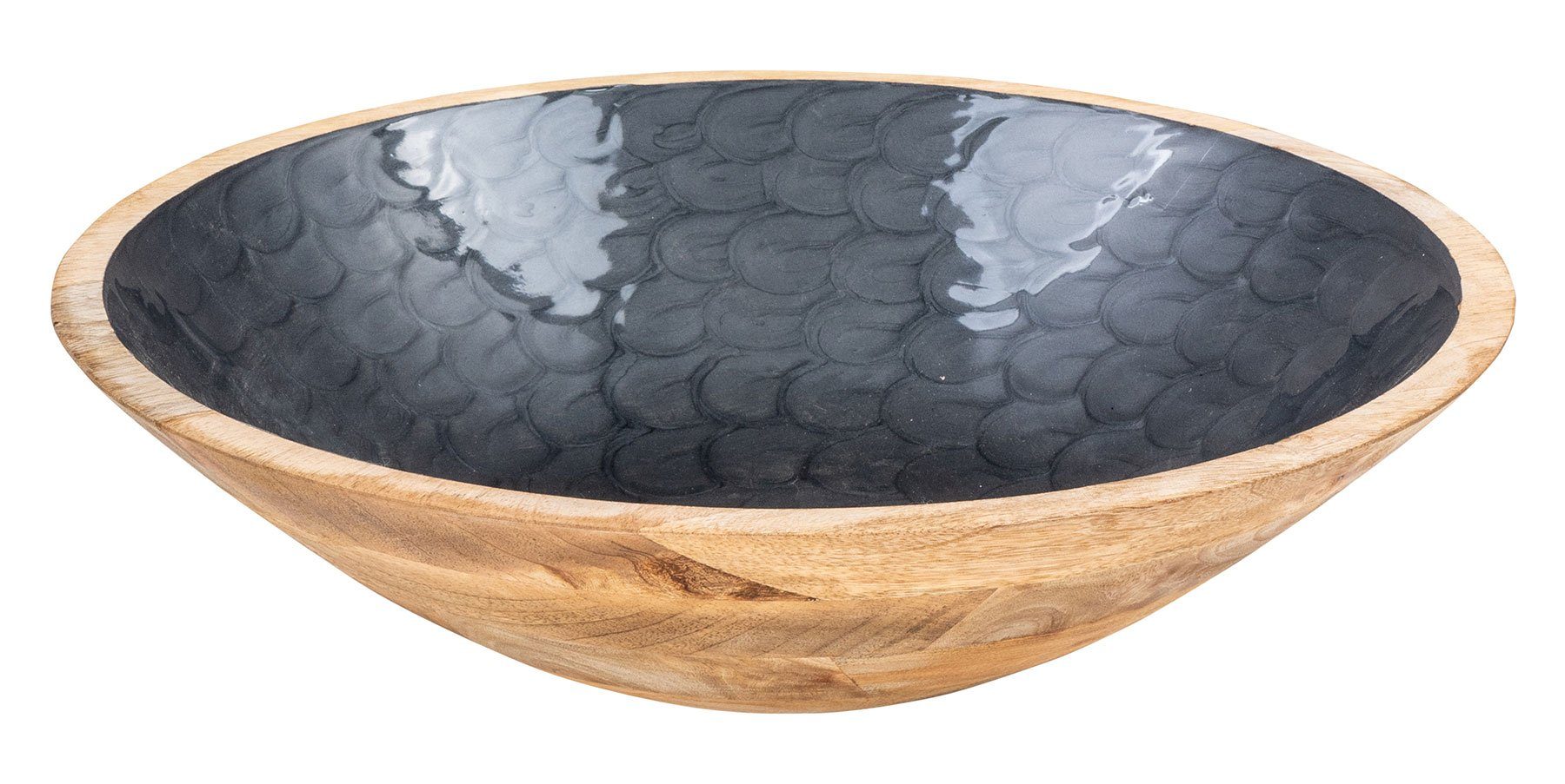 Levandeo® Dekoschale, Schüssel 35cm Mango Holz Grau Perlmutt Emaille Schale Bowl