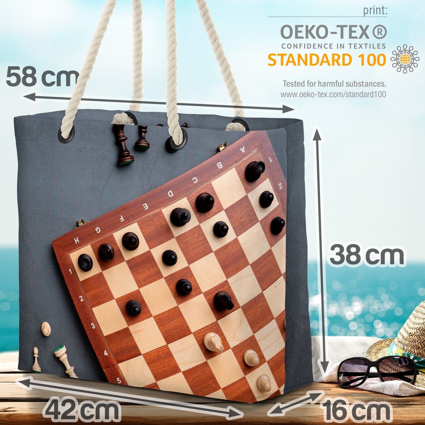 VOID Strandtasche (1-tlg), Schachbrett Brett Schach Schach Spiel Brett Spiel Schachspiel Figuren