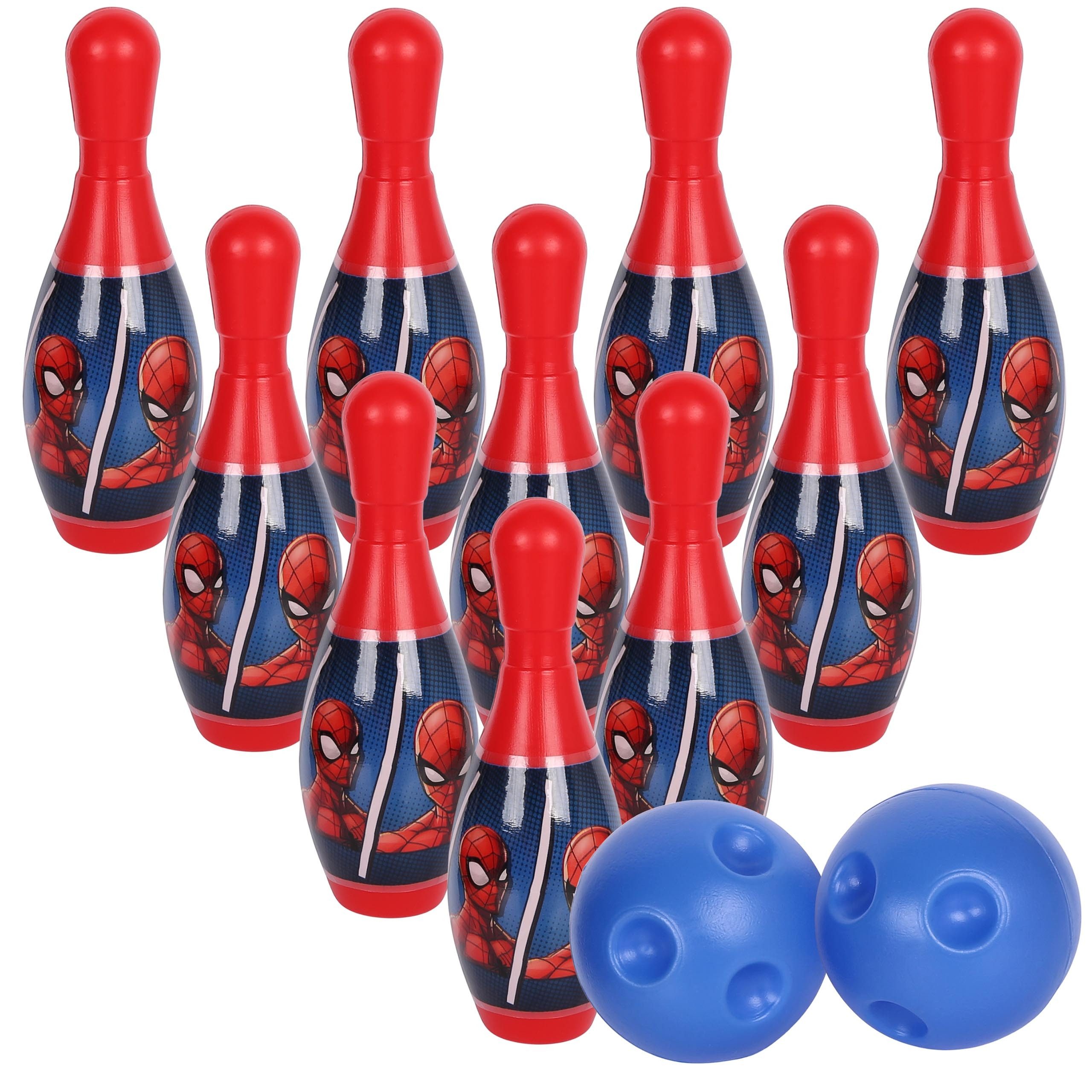 MARVEL Spielesammlung MARVEL Spider-Man Bowling Set Kinder, 10 Kegel + 2 Kugeln, 3+
