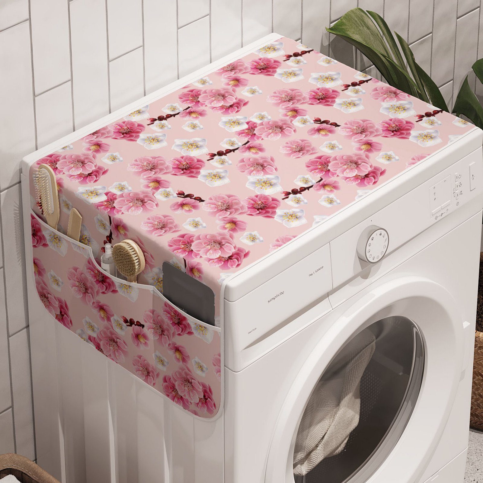 Abakuhaus Badorganizer Anti-Rutsch-Stoffabdeckung für Waschmaschine und Trockner, Blumen Chinesische Blüten-Muster