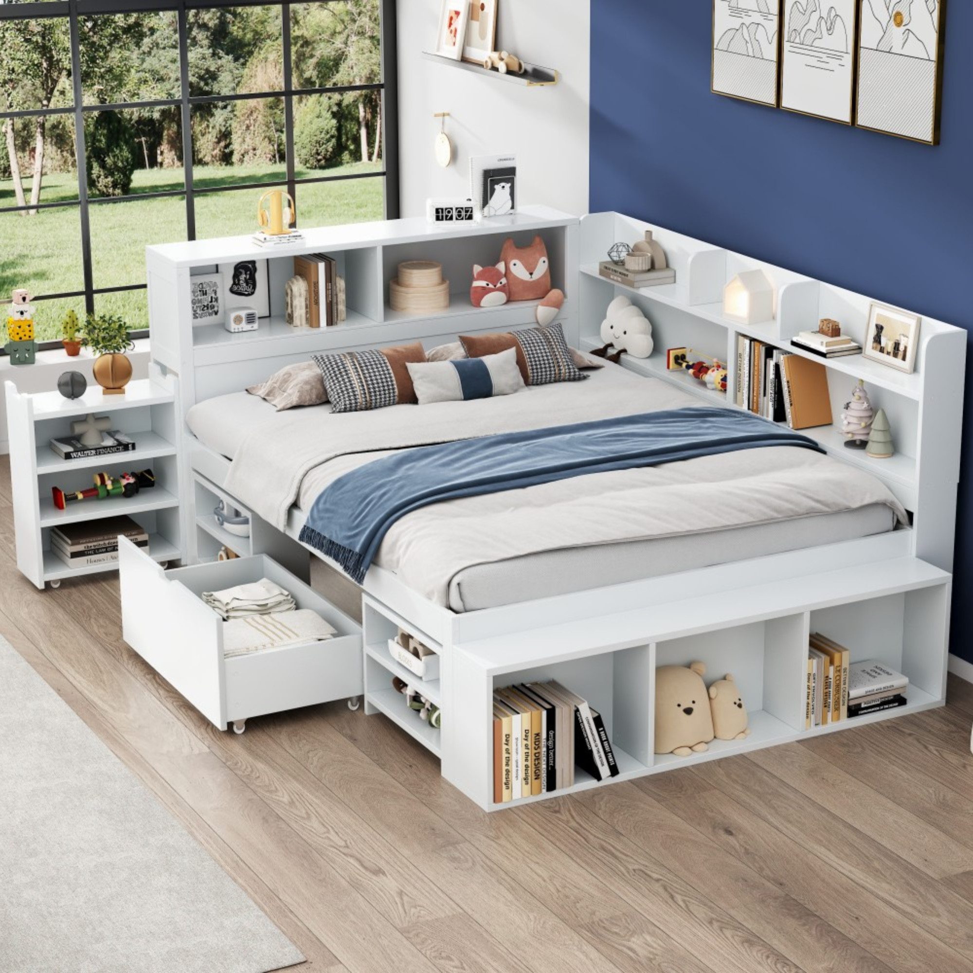 HAUSS SPOLE Holzbett 140x200cm mit Schubladen, Bücherregal, Stauschrank ohn günstig online kaufen