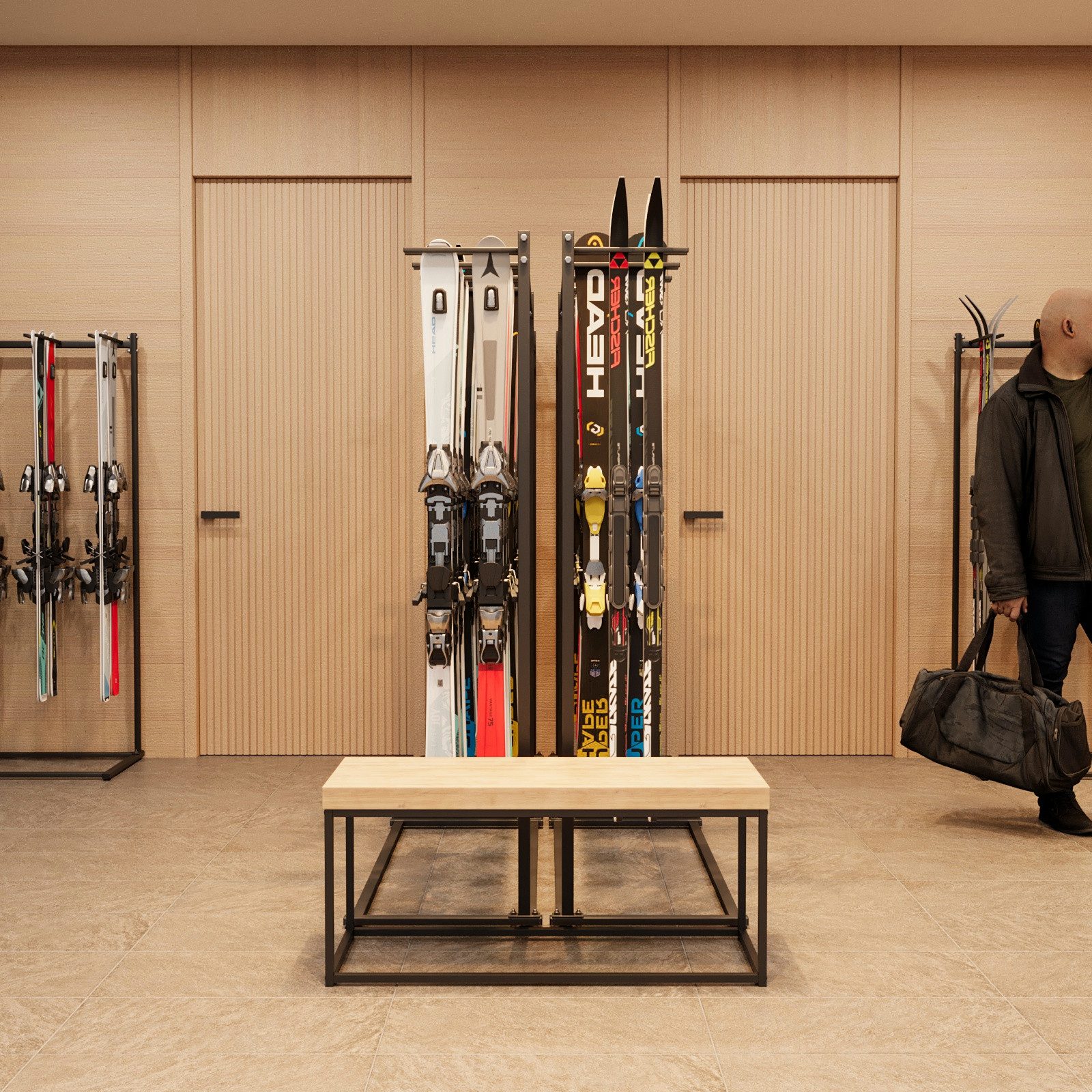 QLS Ski- und Snowboardträger für 10 Paar Ski, Ski Ständer Freistehend Organizer für Garage Keller Skiverleih