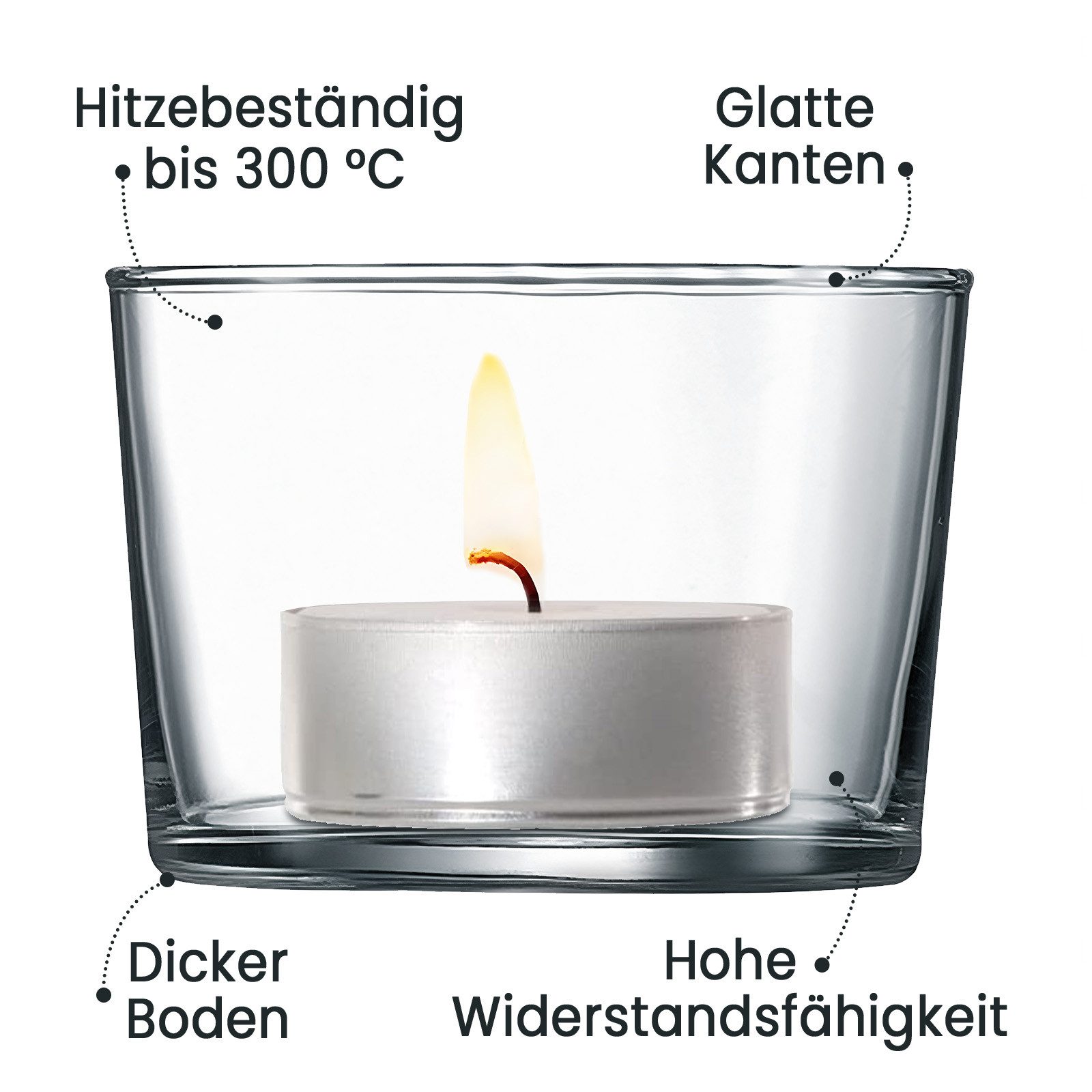 KONZEPT Teelichthalter Teelichtgläser Set Hochzeitsdeko transparent 7,2 x 5,8 x 8,2 cm (Set, 6 St), Transparent
