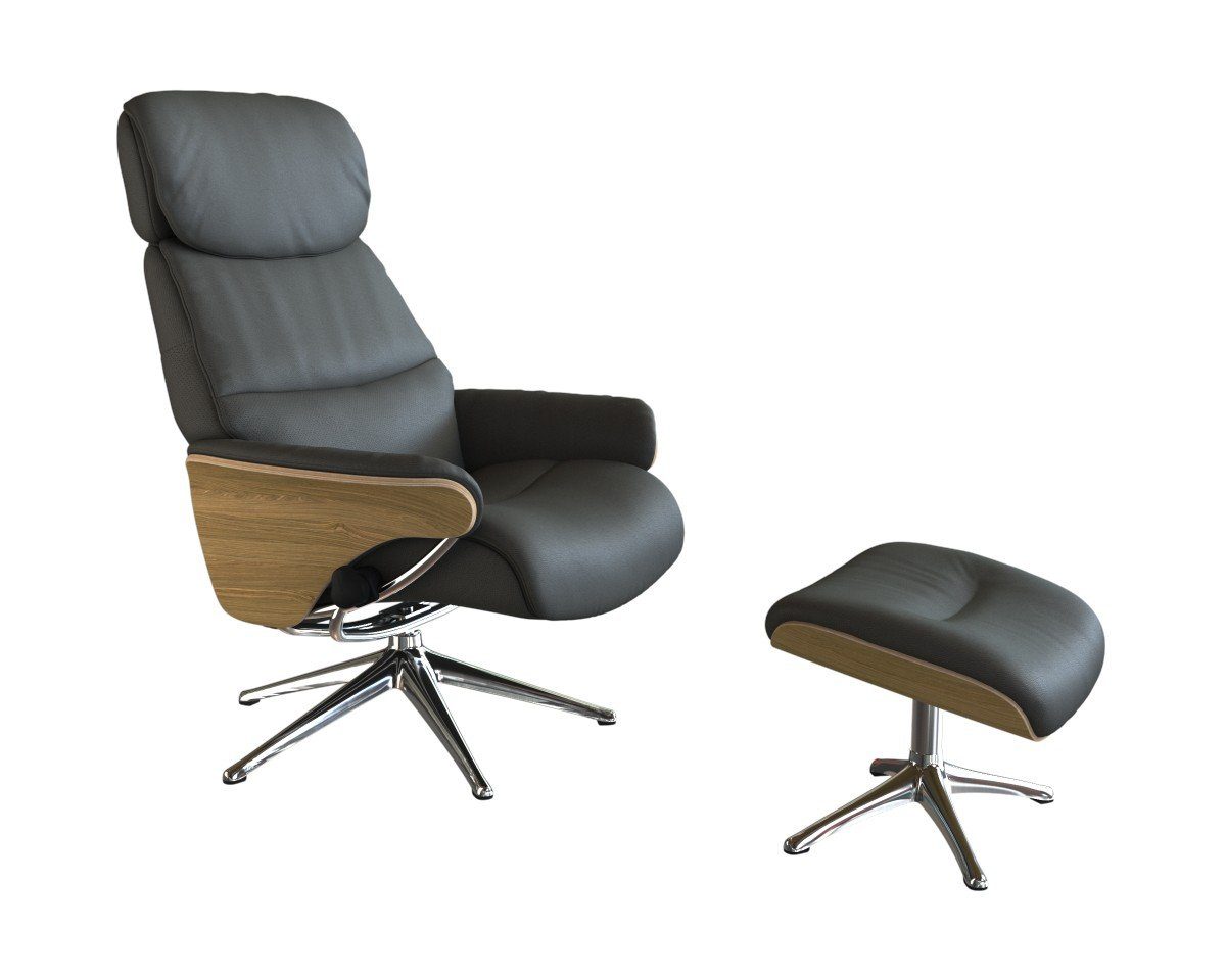 FLEXLUX Relaxsessel Aarhus, Gepolsterter Funktionssessel, Skandinavisch design, Armlehnen, Relaxfunktion & Kopf- Rückenverstellung, Armlehne Eiche, Fuß Alu