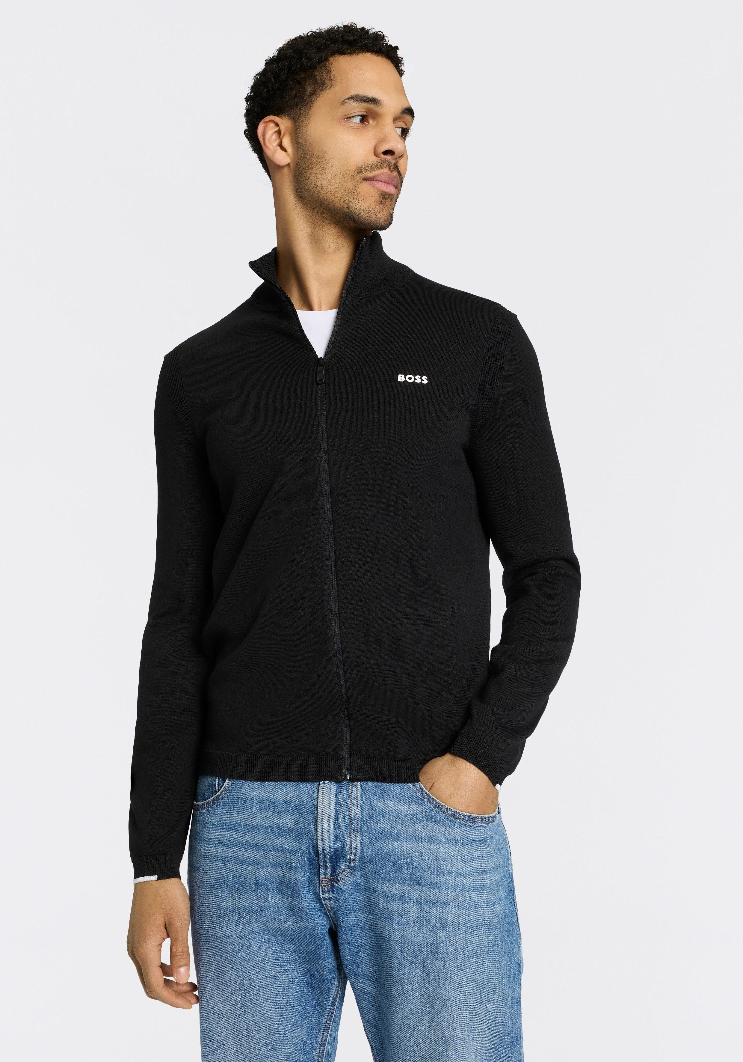 BOSS GREEN Strickjacke Ever-X mit Stehkragen, regular fit