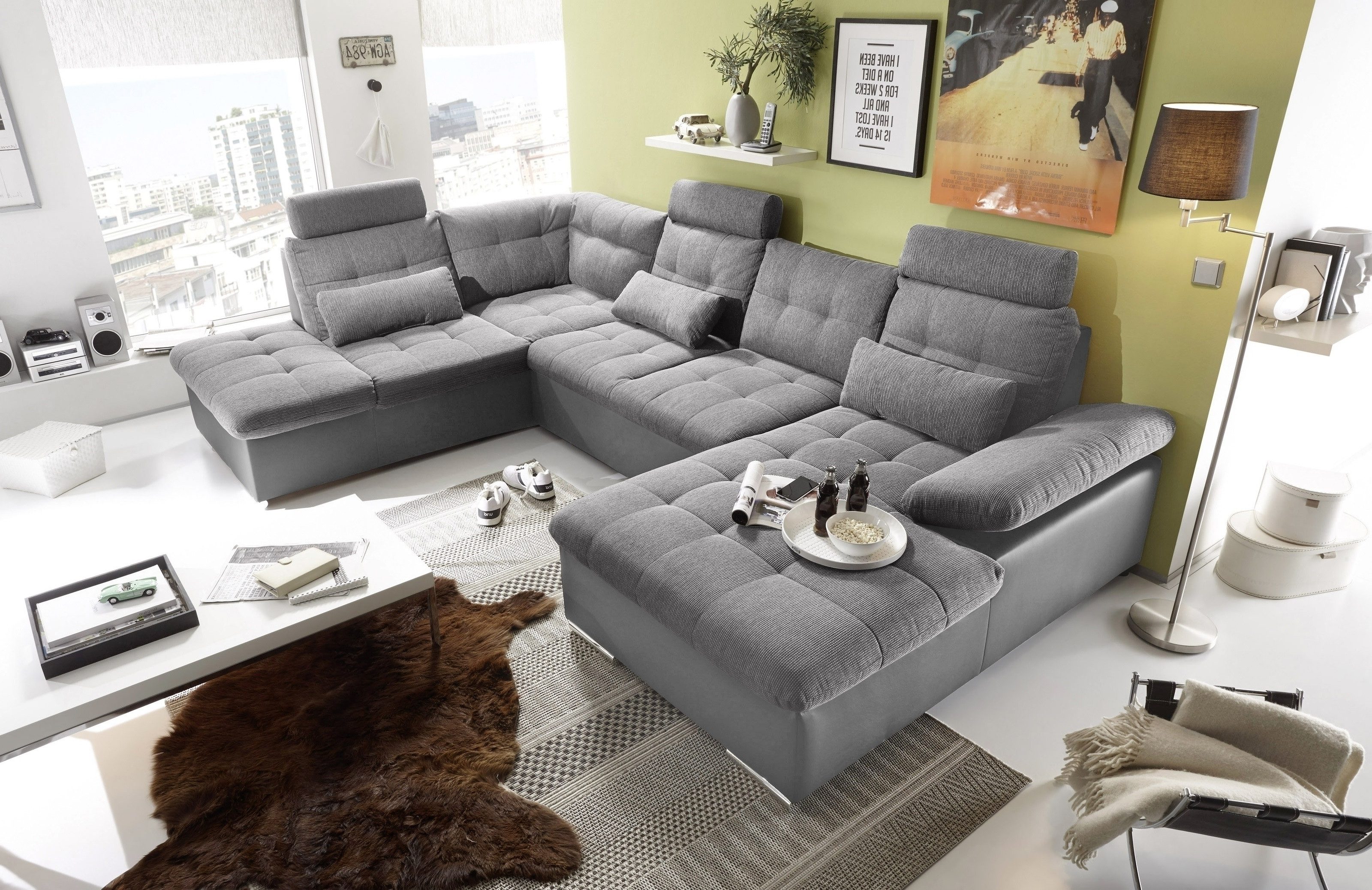 freiraum Wohnlandschaft Jakarta, Schlaffunktion, Stauraum, dunkelgrau/anthrazit - 324x107x170/218 BxHxT