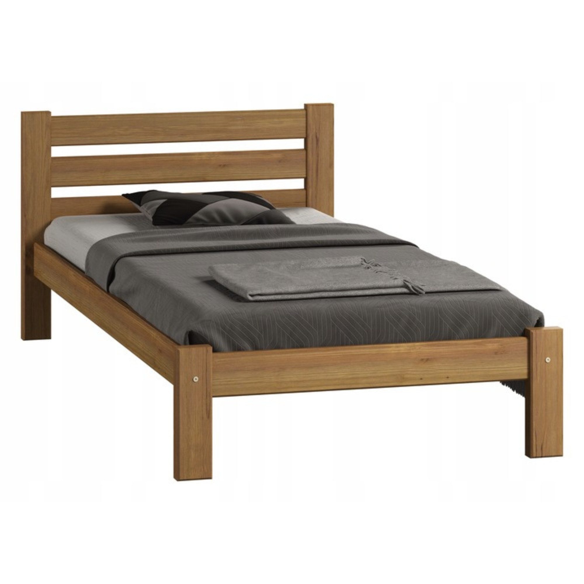 Home Collective Holzbett Einzelbett Massivholz Bett mit Massive Bettbeine & Lattenrost, 210x102x72 cm, Eiche – Bild 2 von 4