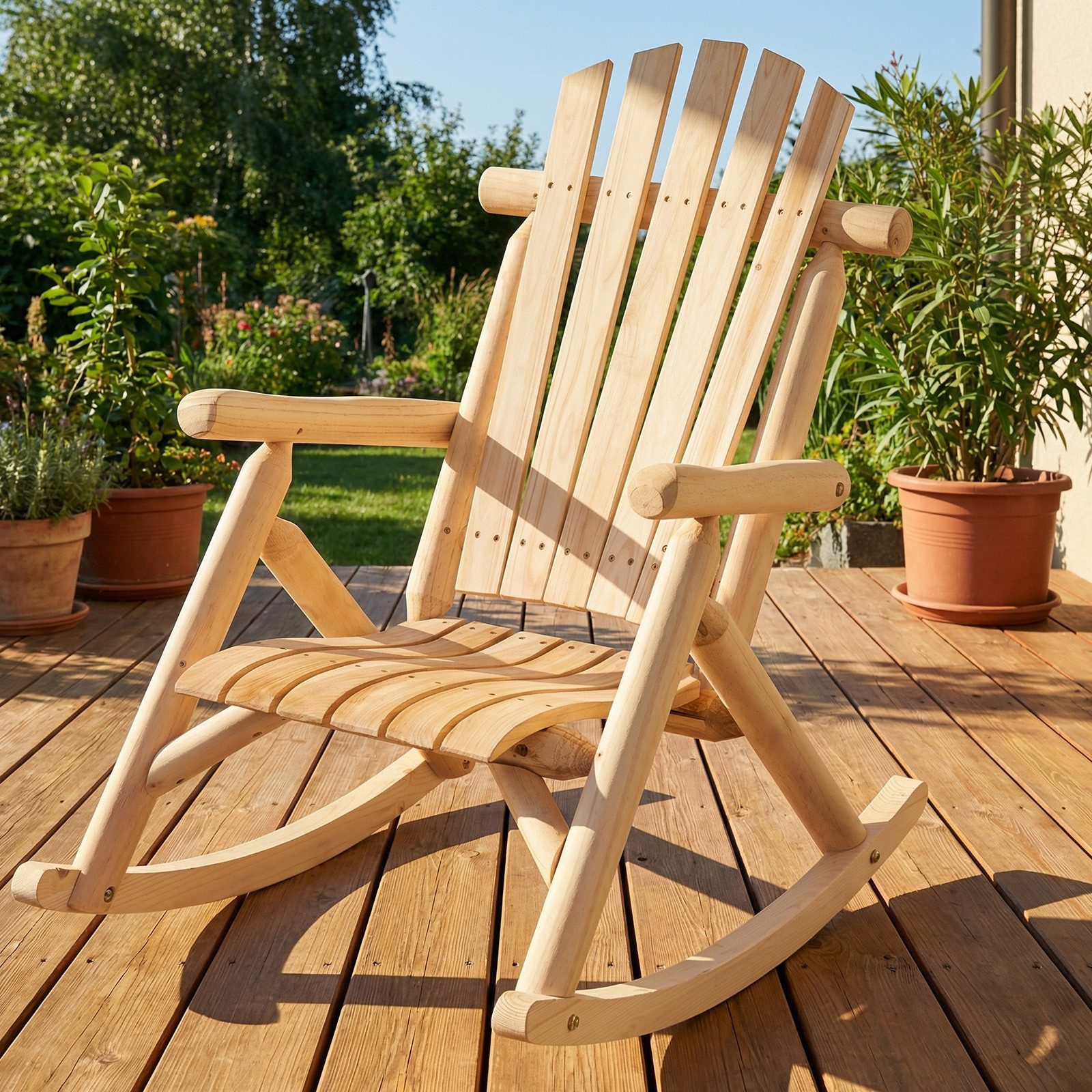 COSTWAY Schaukelstuhl, Schaukelsessel aus Massivholz, Gartenstuhl für Garten
