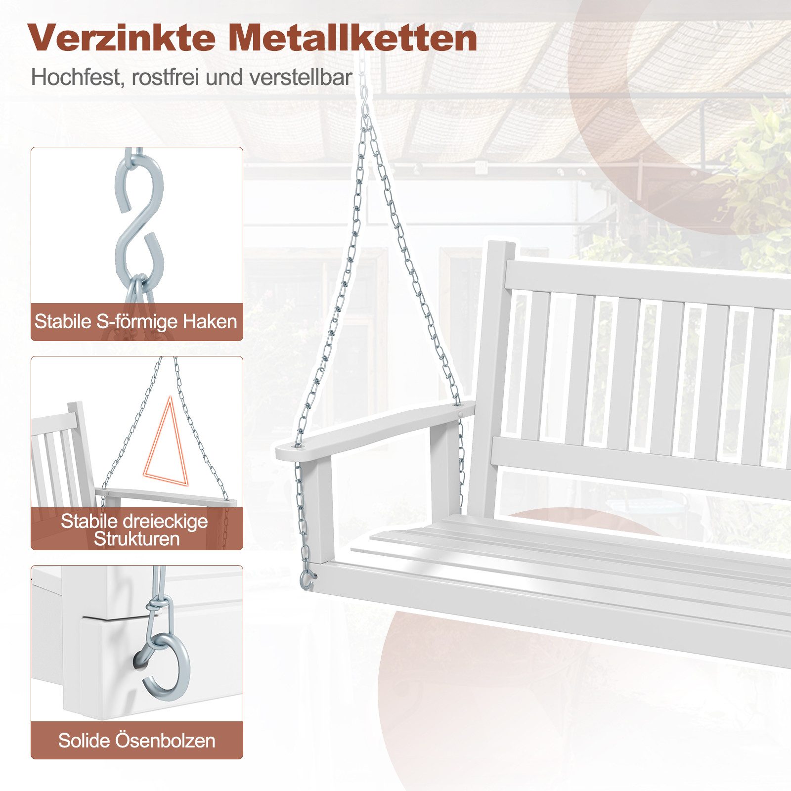 KOMFOTTEU Hollywoodschaukel, Hängebank Gartenschaukel, bis 227kg/360kg belastbar