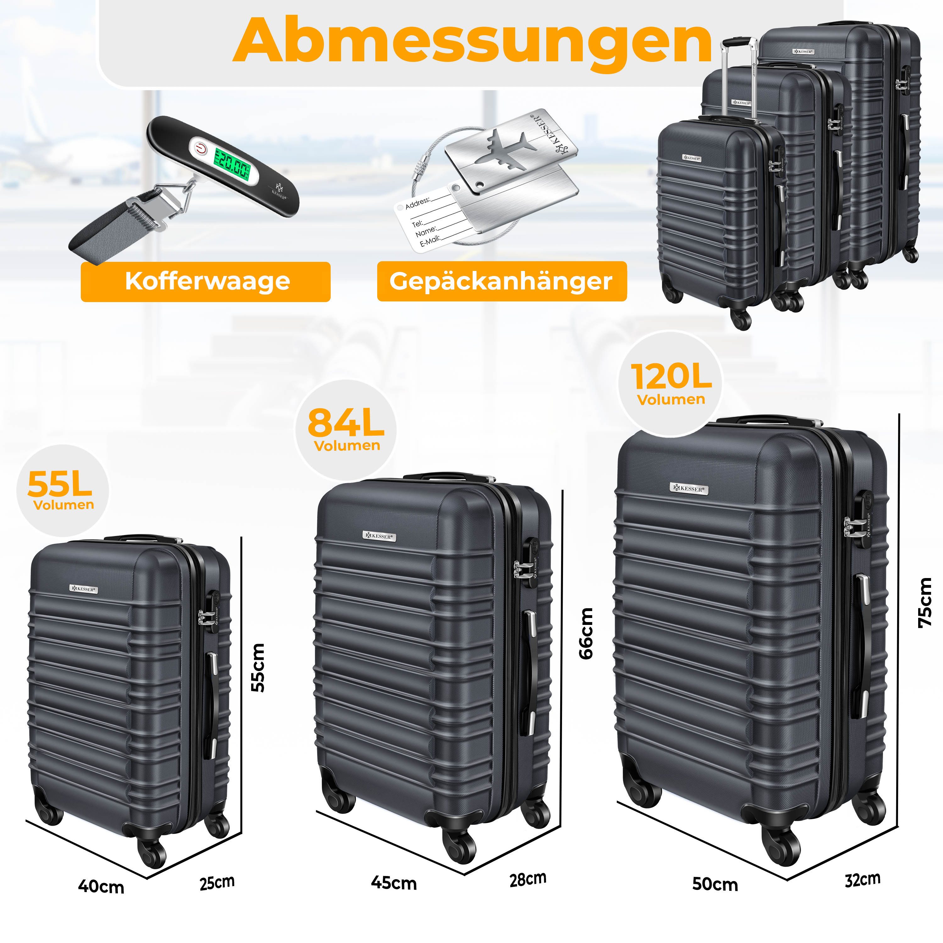 KESSER Kofferset, 4 Rollen, (3 tlg), 3tlg. Hartschalenkofferset Hartschalenkoffer Reisekoffer Set
