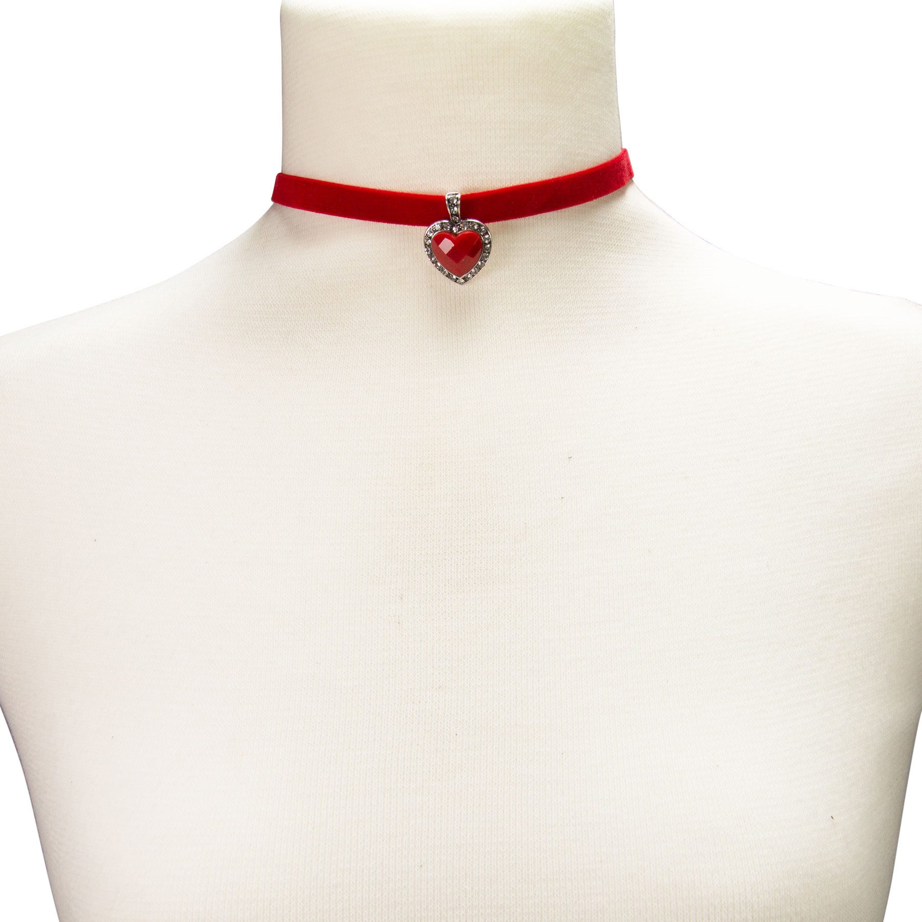 Alpenflüstern Choker Trachten-Samt-Kropfband strassiger Herzstein (rot), - nostalgische Trachtenkette enganliegend, Kropfkette elastisch, elega – Bild 4 von 4