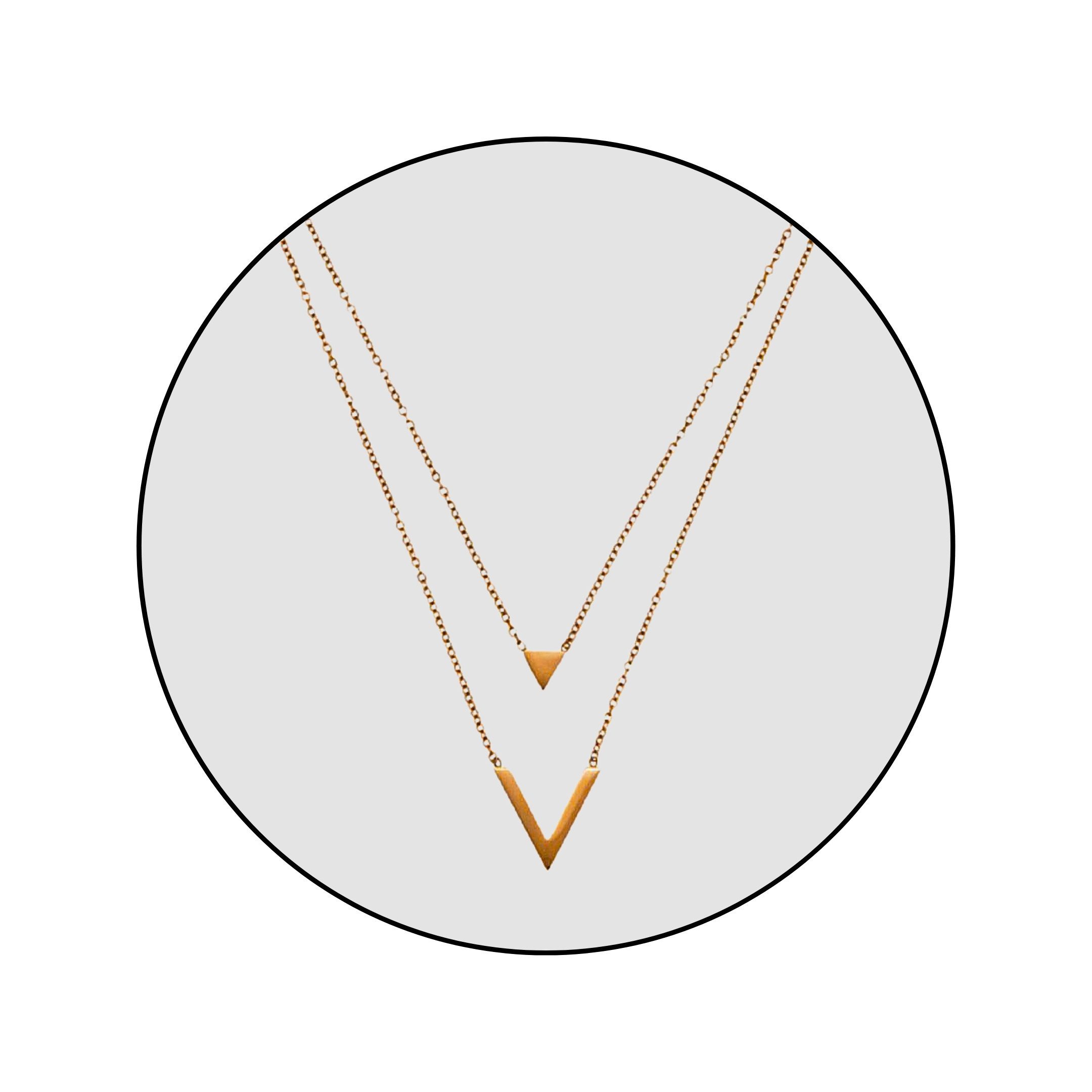 Kette mit Anhänger Edelstahl Doppelreihig Schmuck Halskette Triangel