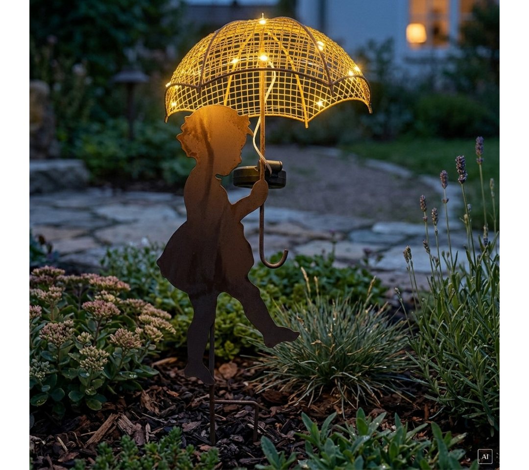 abc HOME LED Gartenleuchte Mädchen, Junge mit Regenschirm, LEDs, Solarpanel, Lichtsensor, Zwei Varianten: Junge und Mädchen