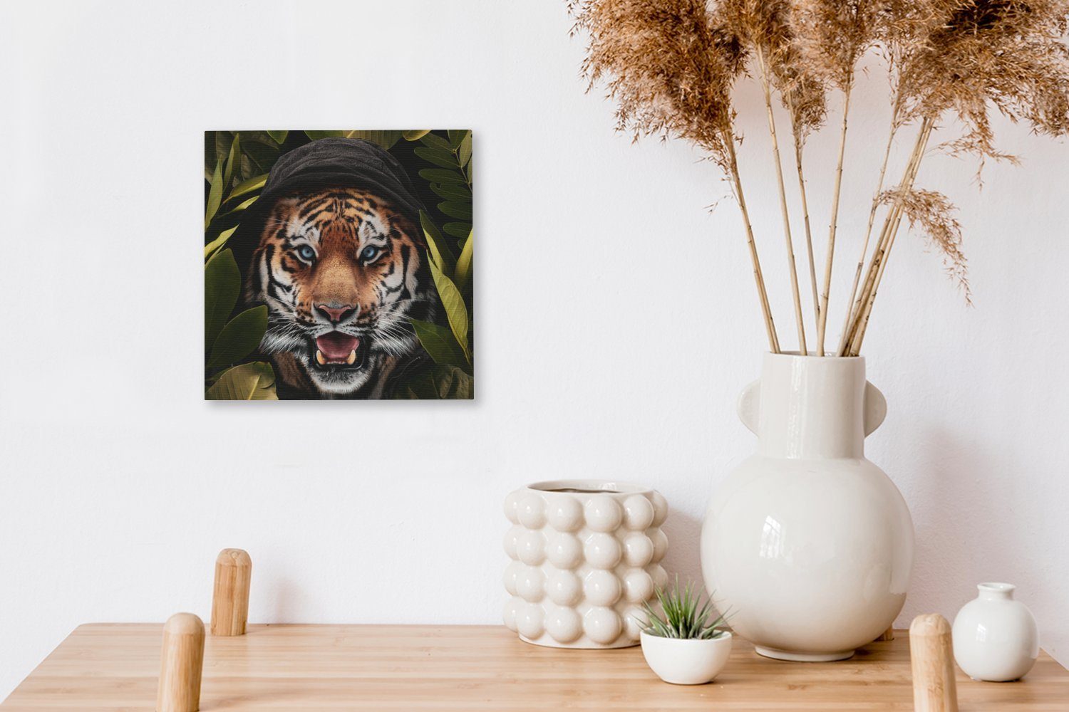 - (1 Bilder Tiger Blätter, Leinwand für - OneMillionCanvasses® Schlafzimmer St), Dschungel Wohnzimmer Leinwandbild