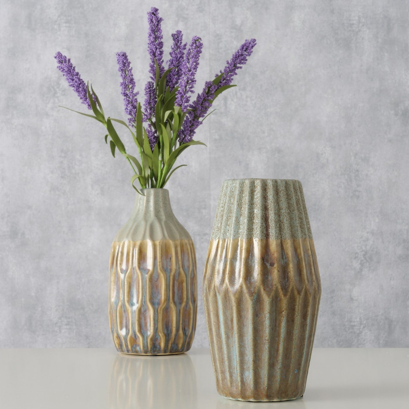 BOLTZE Dekovase 2er Set "Livera" aus Keramik in beige/braun/grau, Vase (3 St)