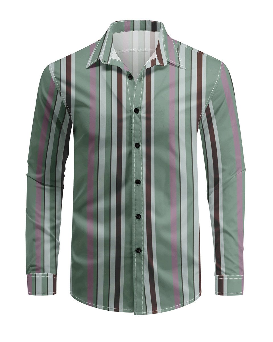 Allthemen Langarmhemd mit mehrfarbigen Blockstreifen Herren Freizeitshemd Regular Fit