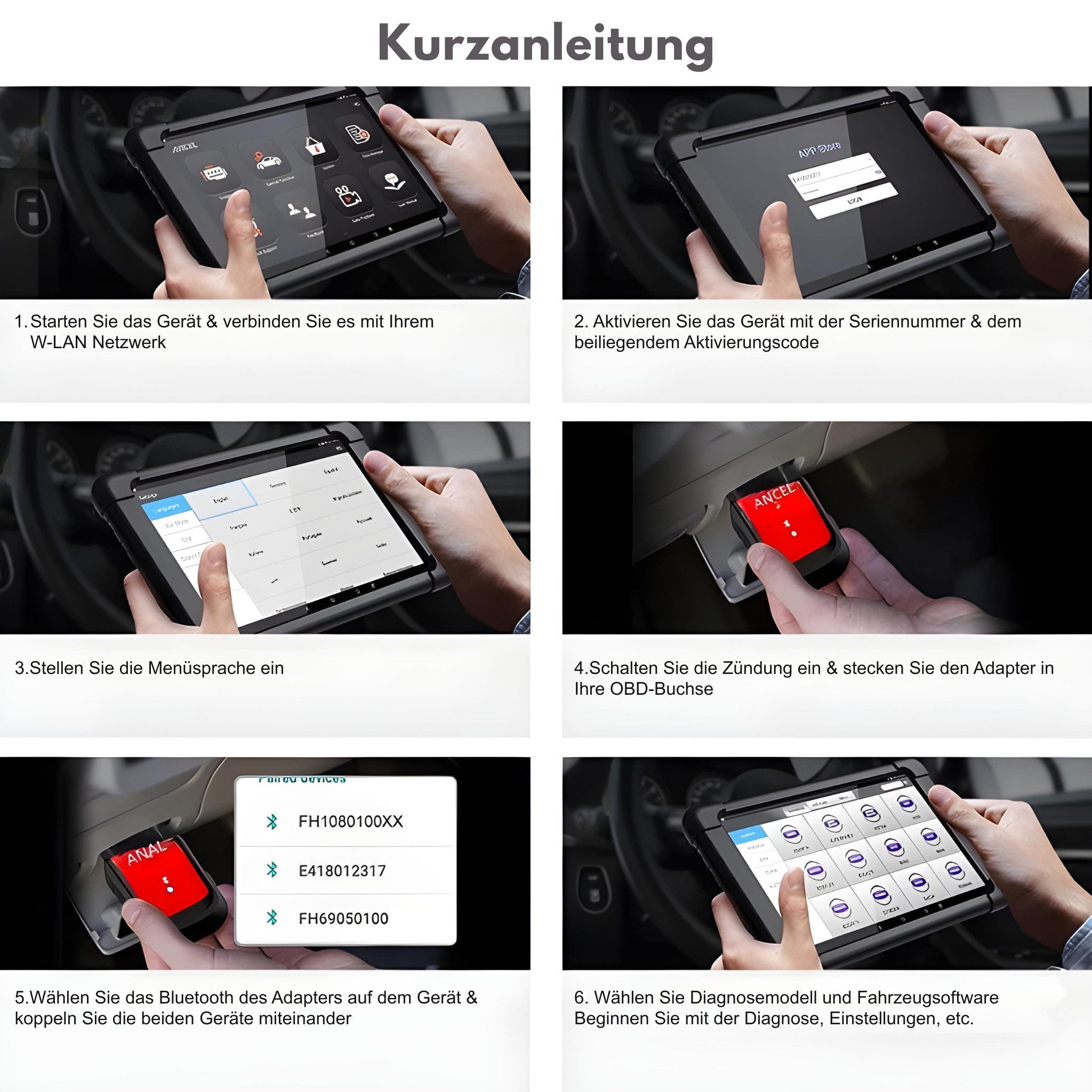 Ancel Kfz-Diagnosegerät Bluetooth Diagnosegerät Android 10 OBD2 Scanner für KFZ & DPF Reset, Komplett-Set, Komplettset, Vollsystem-Diagnose, DPF-Reset
