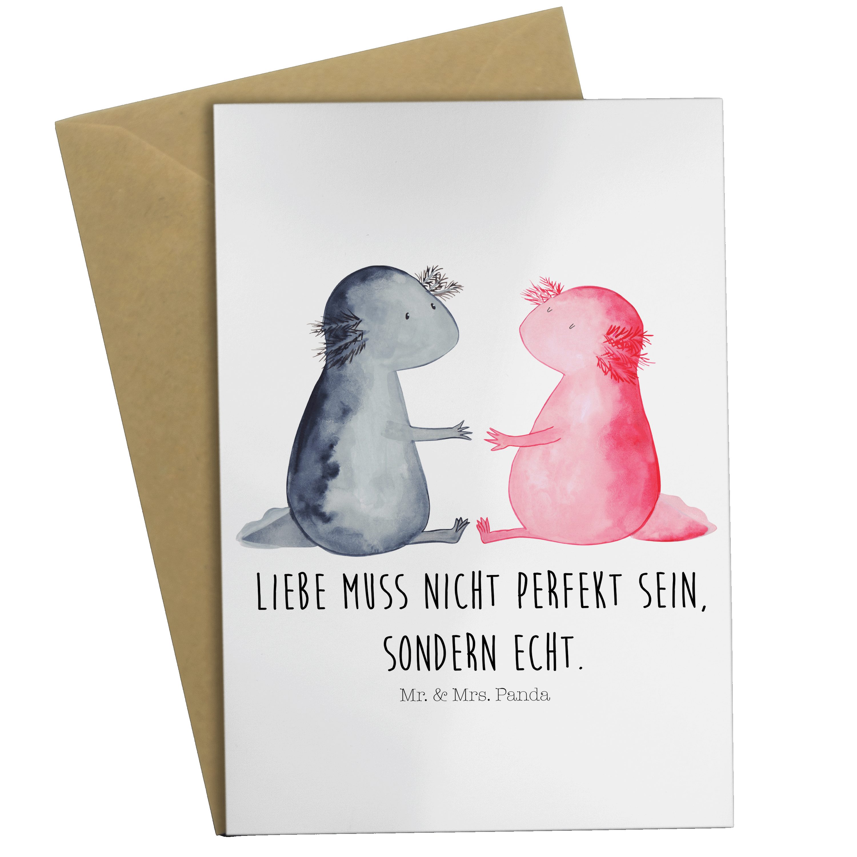 Mr. & Mrs. Panda Grußkarte Axolotl Liebe - Weiß - Geschenk, Paar, Geburtstagskarte, Valentinstag | Grußkarten